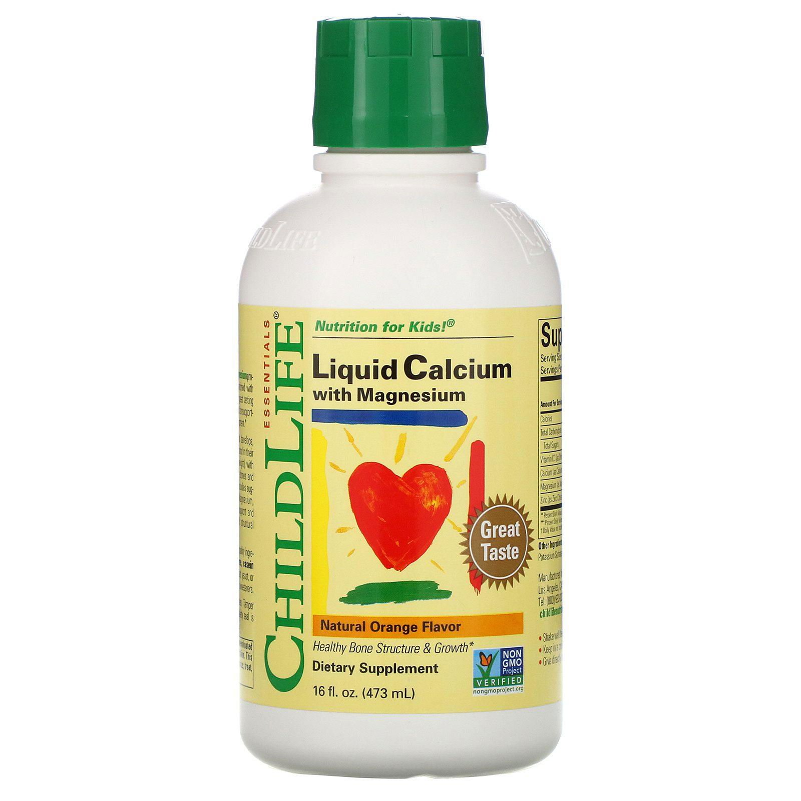 ChildLife, Calcio líquido con magnesio, sabor a naranja natural, 16 fl oz (474 ml)