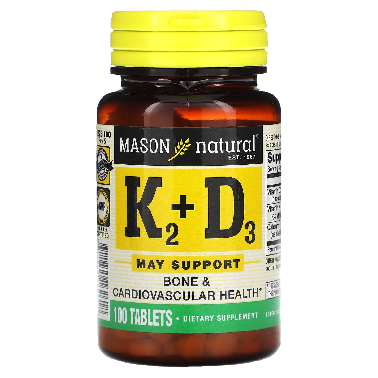 Mason Natural, Vitamina K2 más vitamina D3, 100 mcg, 100 comprimidos