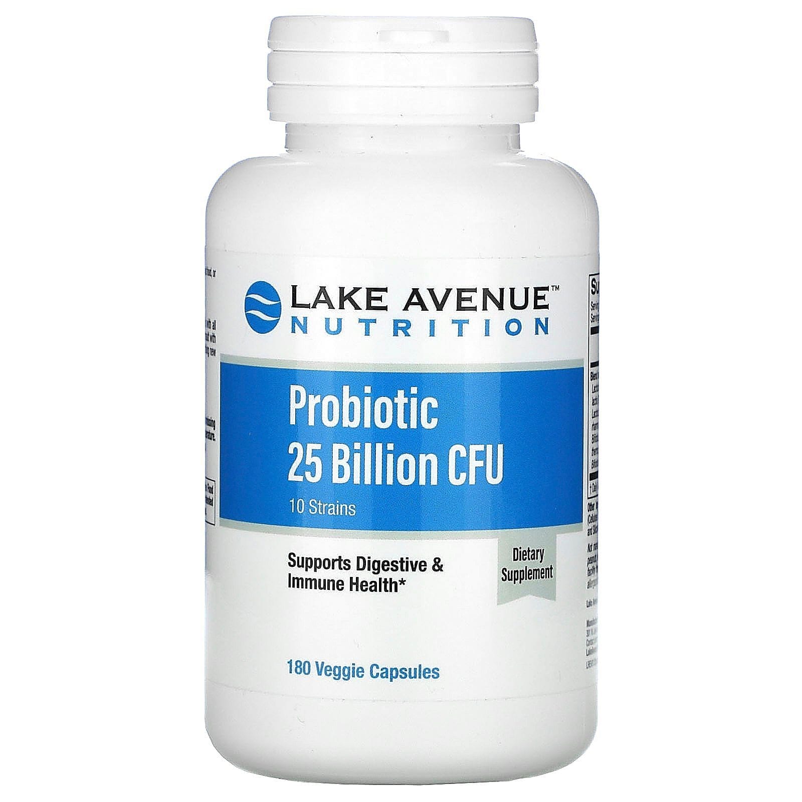 Lake Avenue Nutrition, Probióticos, Mezcla de 10 cepas, 25.000 millones de UFC, 180 cápsulas vegetales