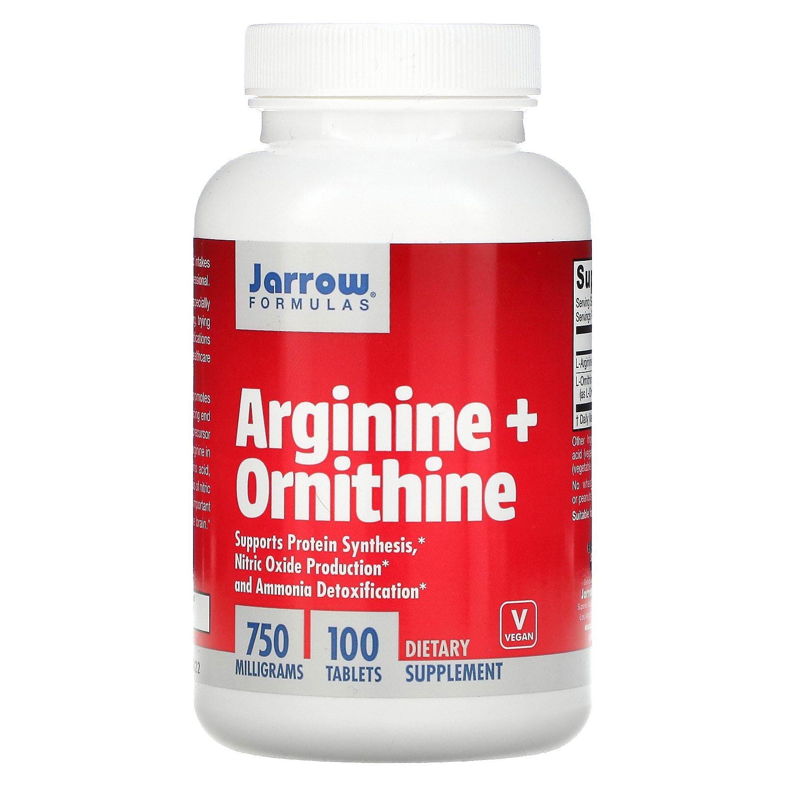 Jarrow Formulas, Arginina + Ornitina, 750 mg, 100 tabletas de fácil absorción