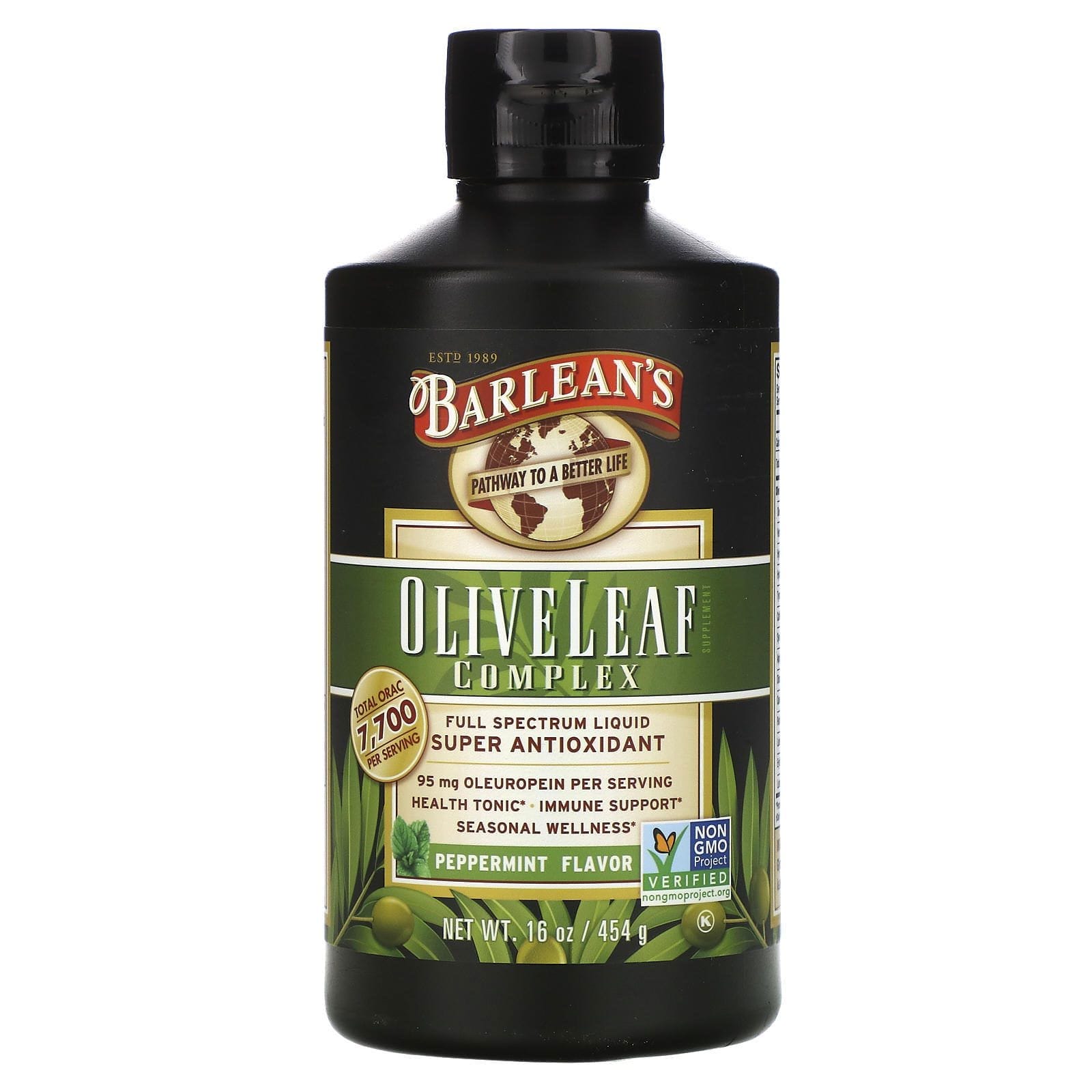 Barlean's, Complejo de Hojas de Oliva, Sabor a Menta Peperina, 16 oz (454 g)