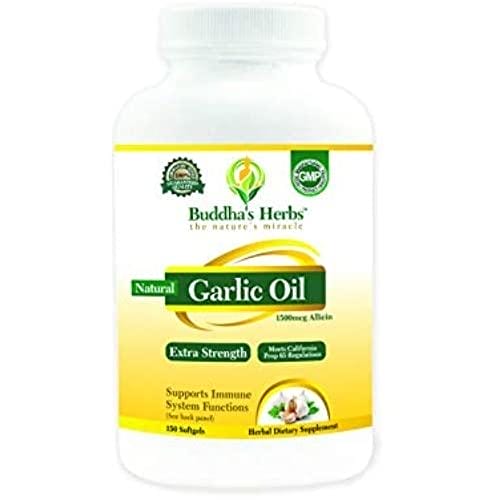 Aceite de ajo extra fuerte para apoyo inmunológico (1500 mcg de allicina), 150c - Control de olor - Suplementos herbales - Pastillas de ajo
