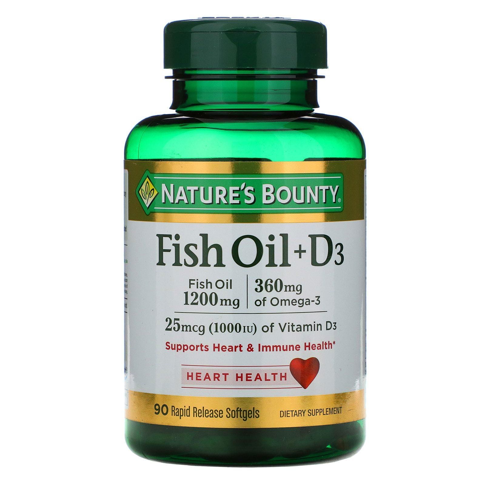 Nature's Bounty, Aceite de pescado + D3, 90 cápsulas blandas de liberación rápida
