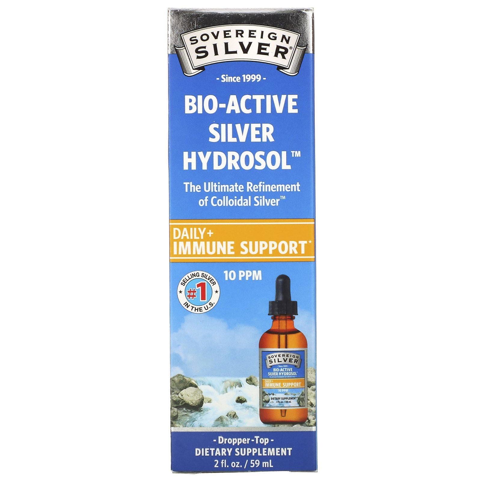 Sovereign Silver, Bio-Active Silver Hydrosol con tapa con gotero, Refuerzo para el sistema inmunitario de uso diario, 10 ppm, 59 ml (2 oz. líq.)