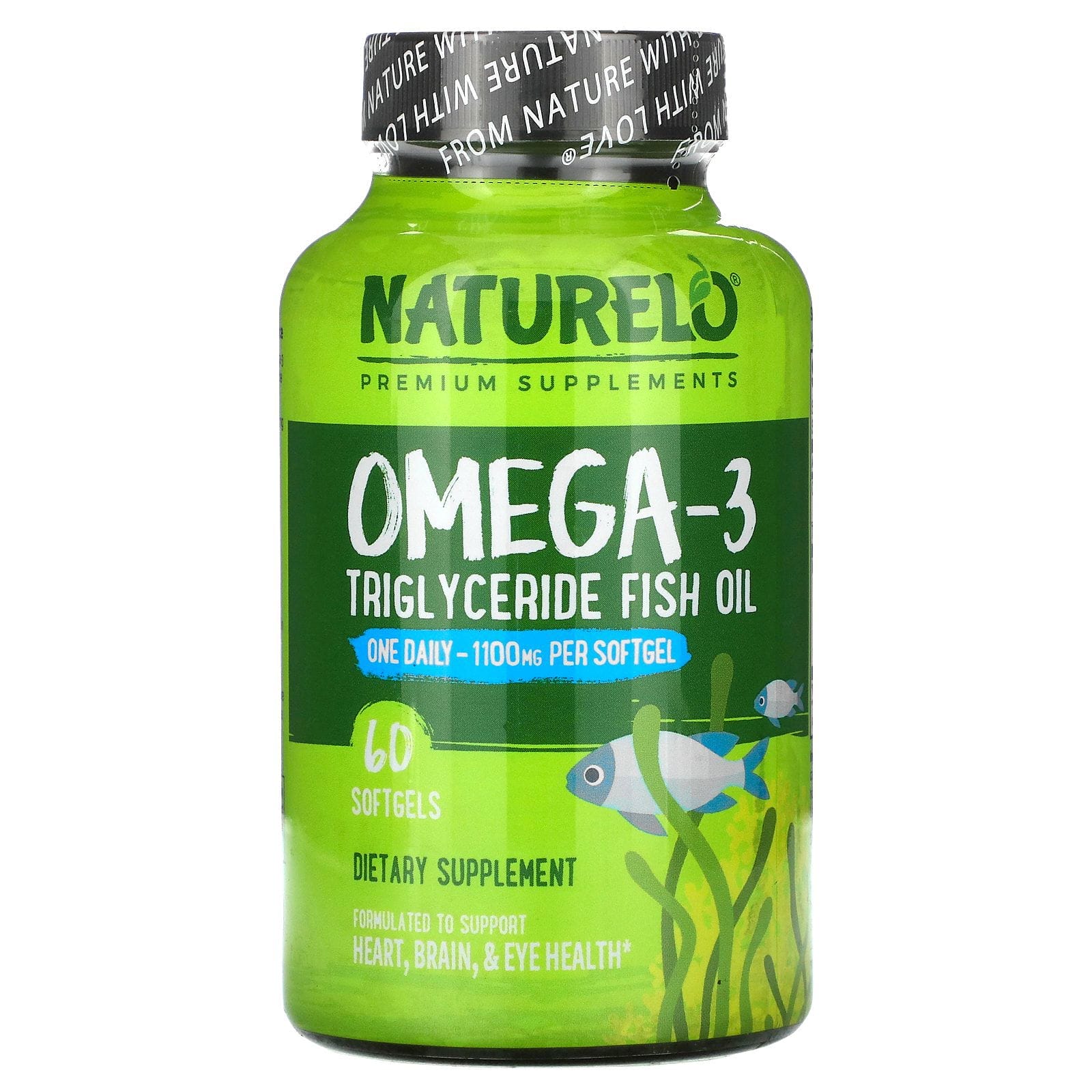 NATURELO, Omega-3, Triglyceride Fish Oil, 1,100 mg, 60 Softgels