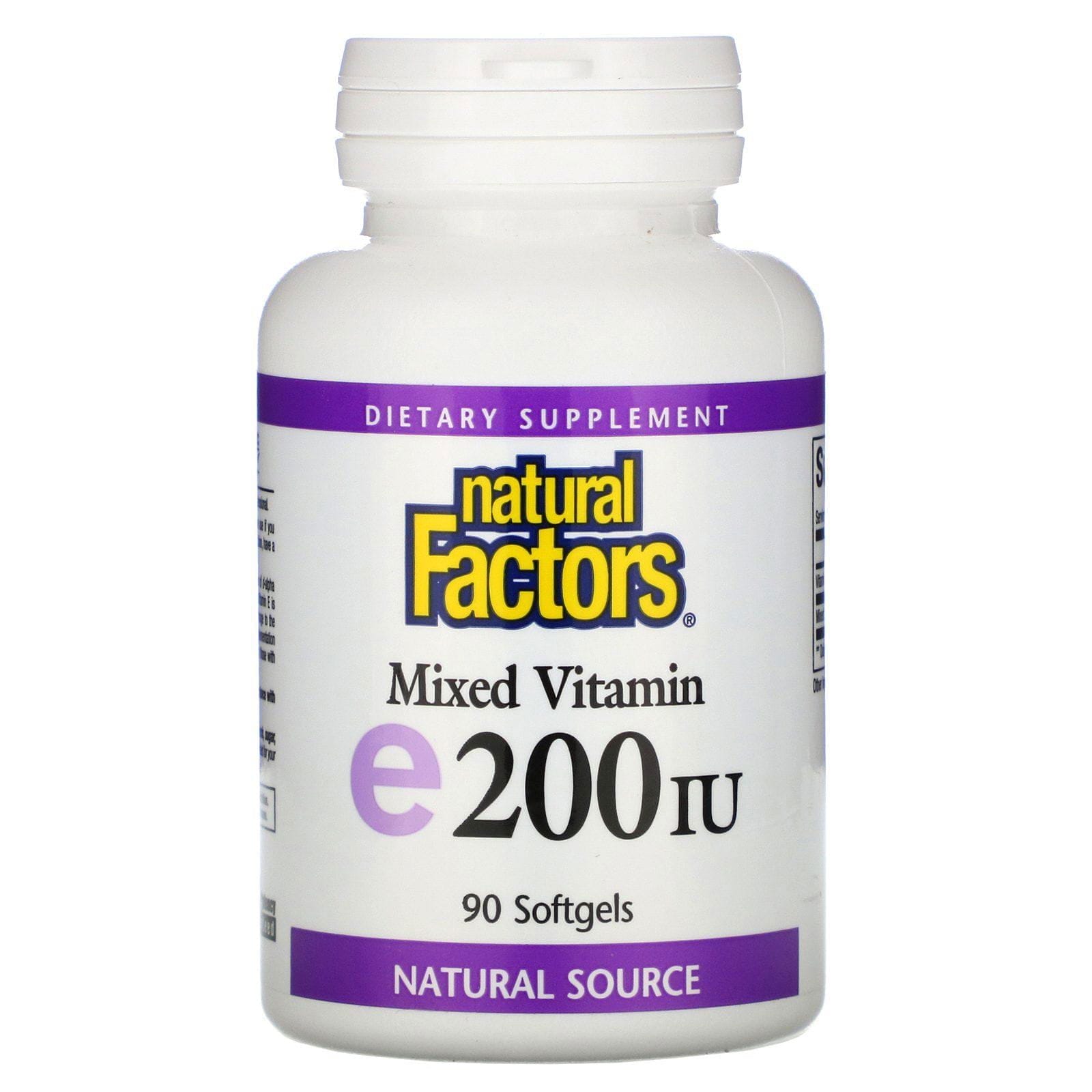 Natural Factors, E 200 IU mezclado, vitamina E, 90 softgel