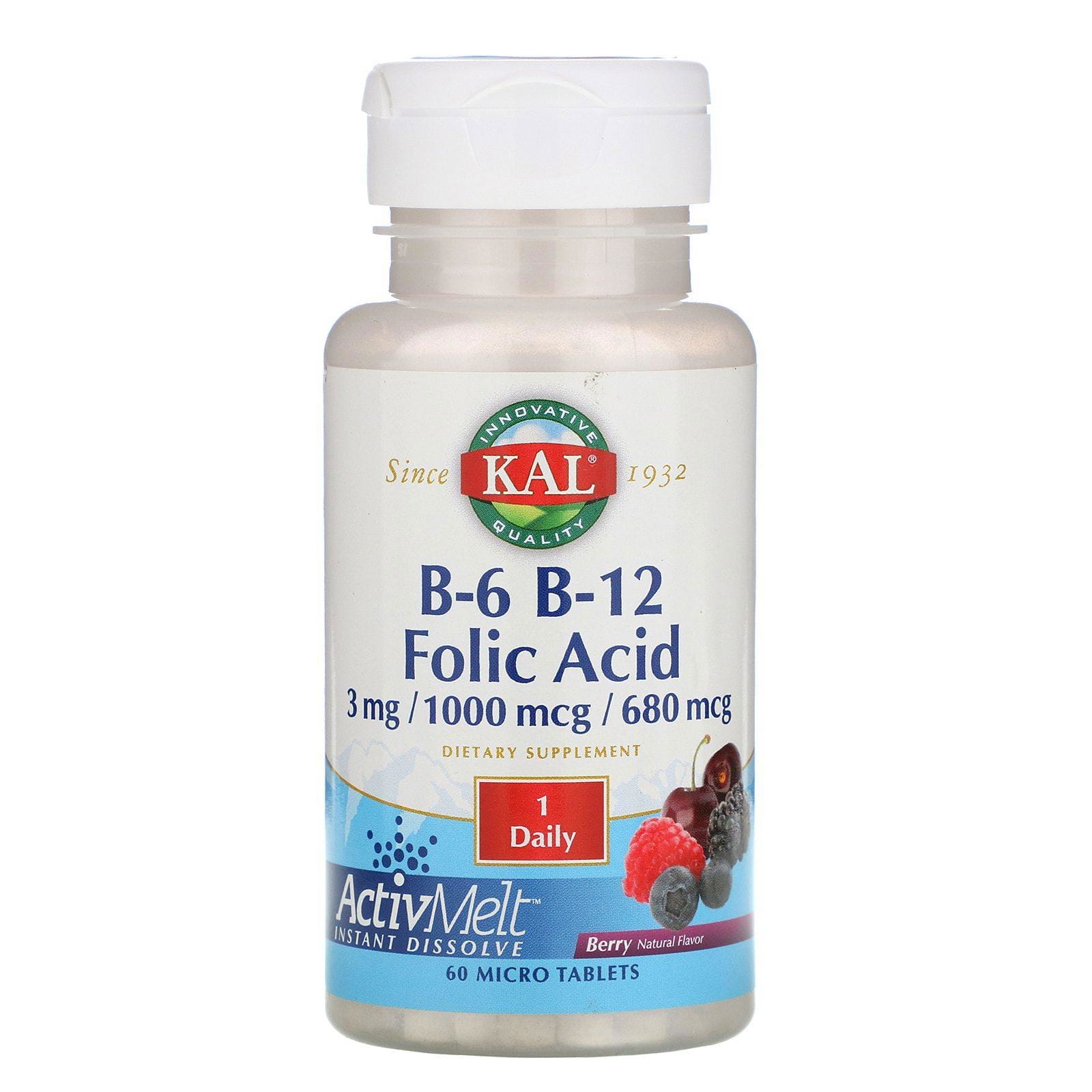 KAL, Ácido fólico B6 B12, Bayas, 60 microtabletas
