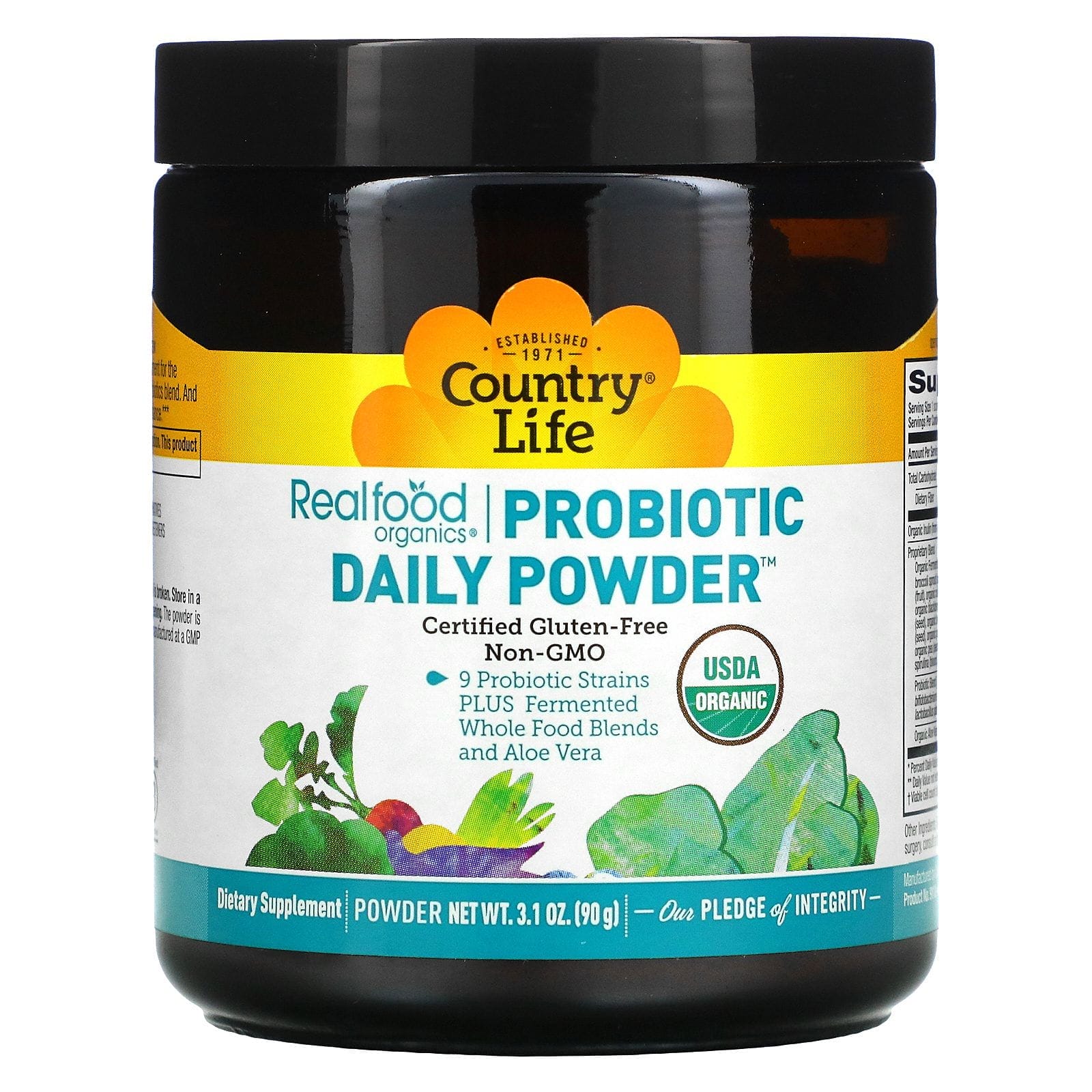 Country Life, Country Life, Sin Gluten, Superalimento Orgánico, Polvo Diario Probiótico, 3.1 oz (90 g)
