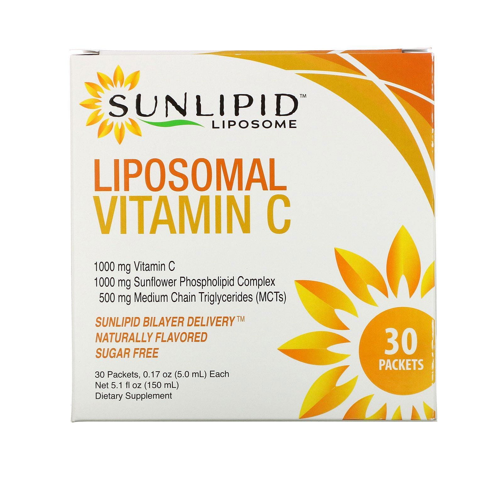 SunLipid, Vitamina C liposomal, Sabor natural, 30 sobres, 5,0 ml (0,17 oz) cada uno