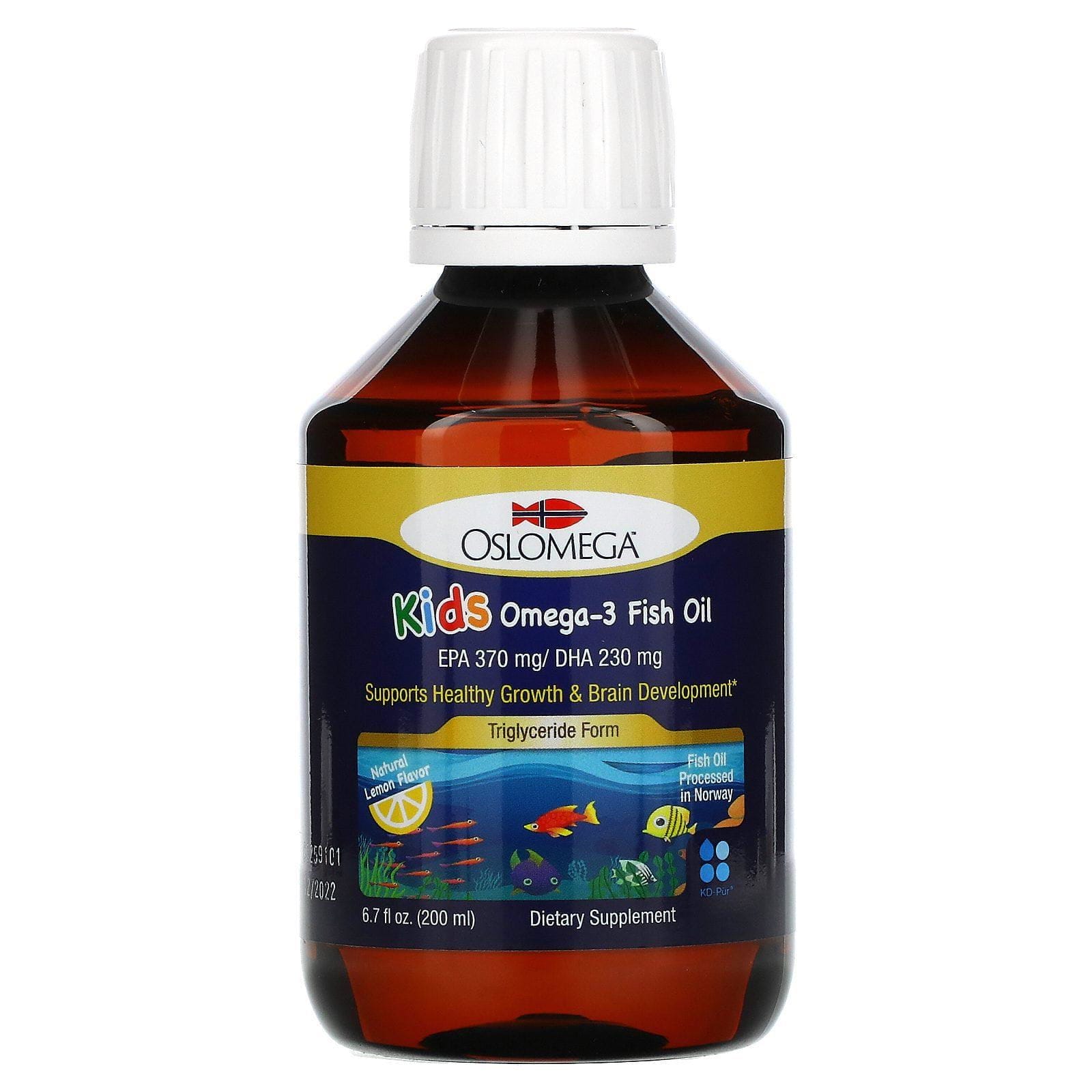 Oslomega, Aceite de pescado noruego con omega-3 para niños, Sabor natural a limón, 200 ml (6,7 oz. líq.)