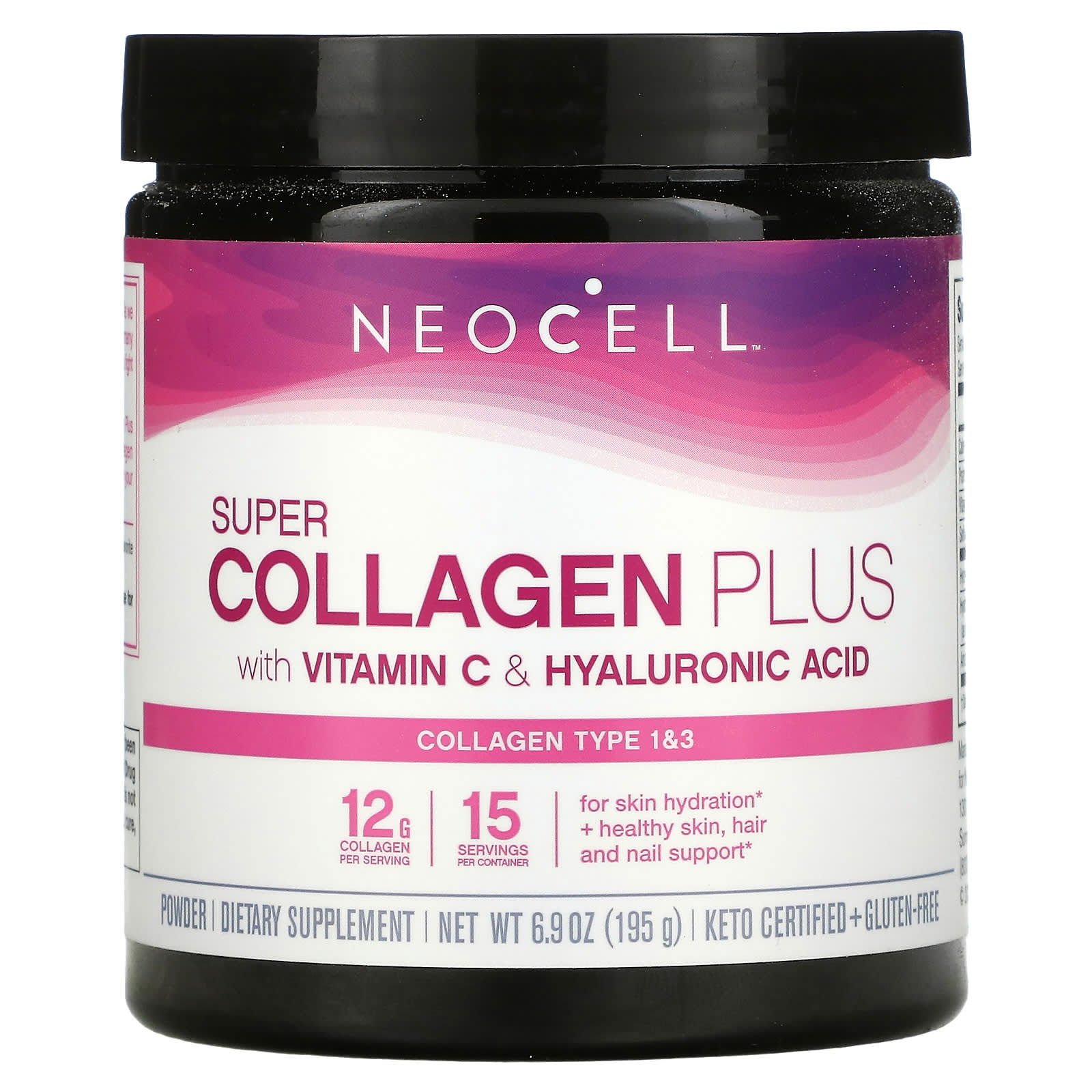 NeoCell, Super Collagen Plus con vitamina C y ácido hialurónico, 195 g (6,9 oz)
