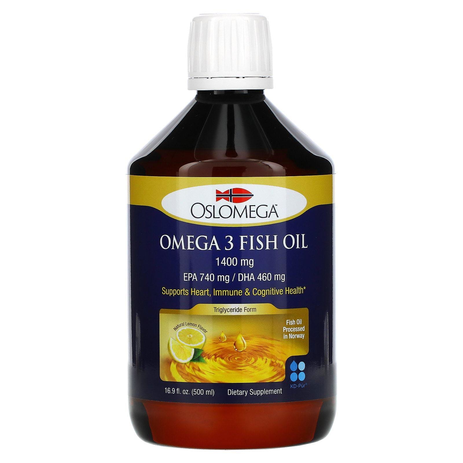 Oslomega, Aceite de pescado noruego con omega-3, Sabor natural a limón, 500 ml (16,9 oz. líq.)