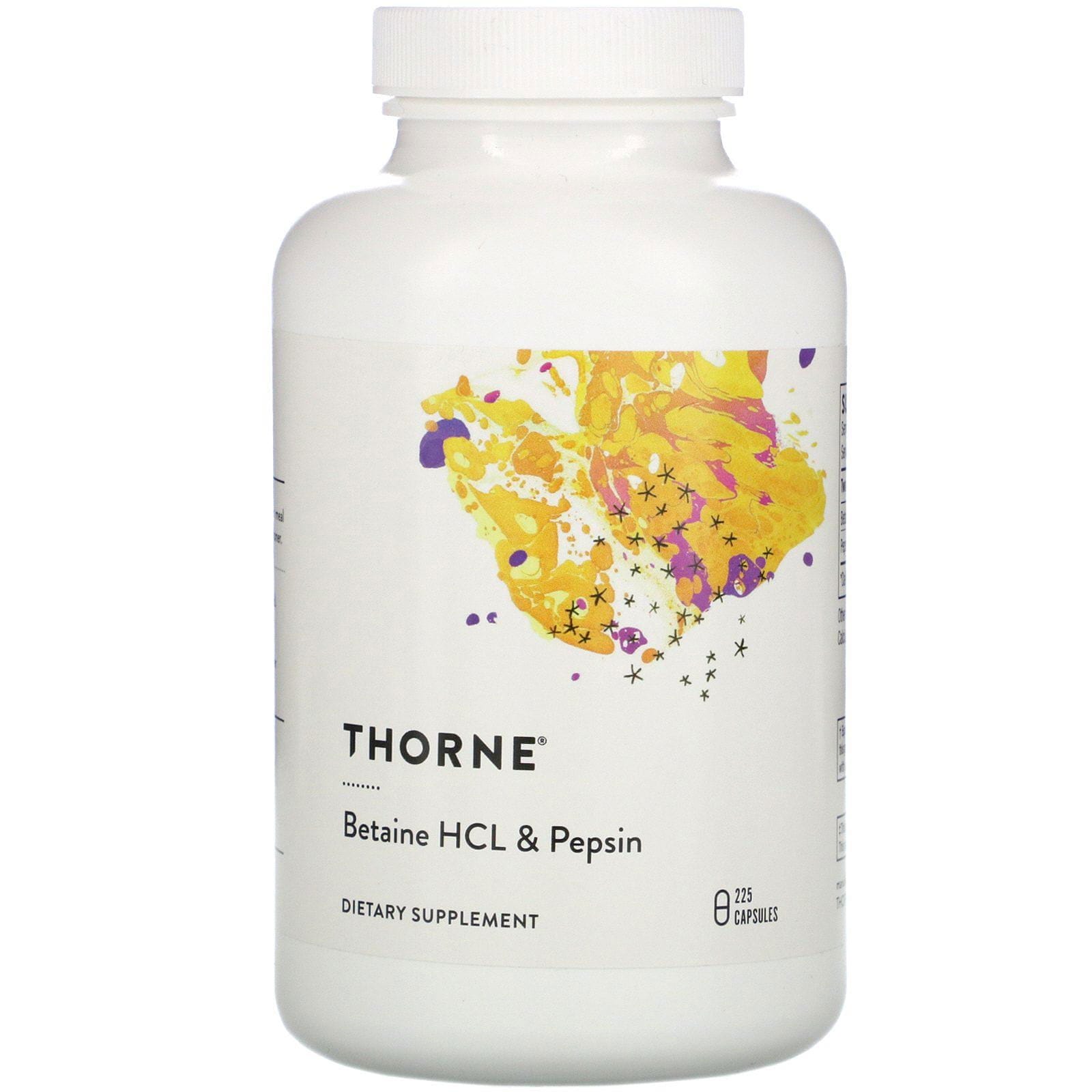 Thorne Research, HCl de betaína y pepsina, 225 cápsulas