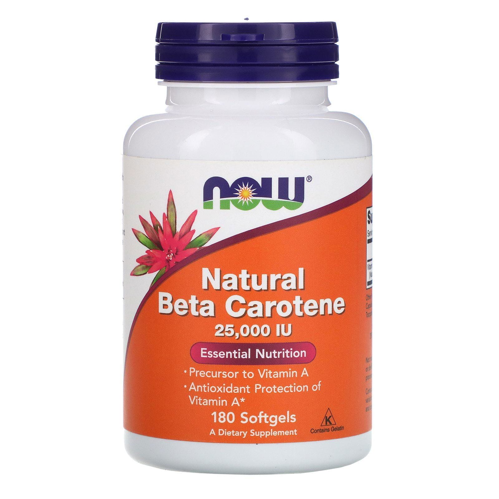 Now Foods, Beta caroteno natural, 25,000 IU, 180 perlas