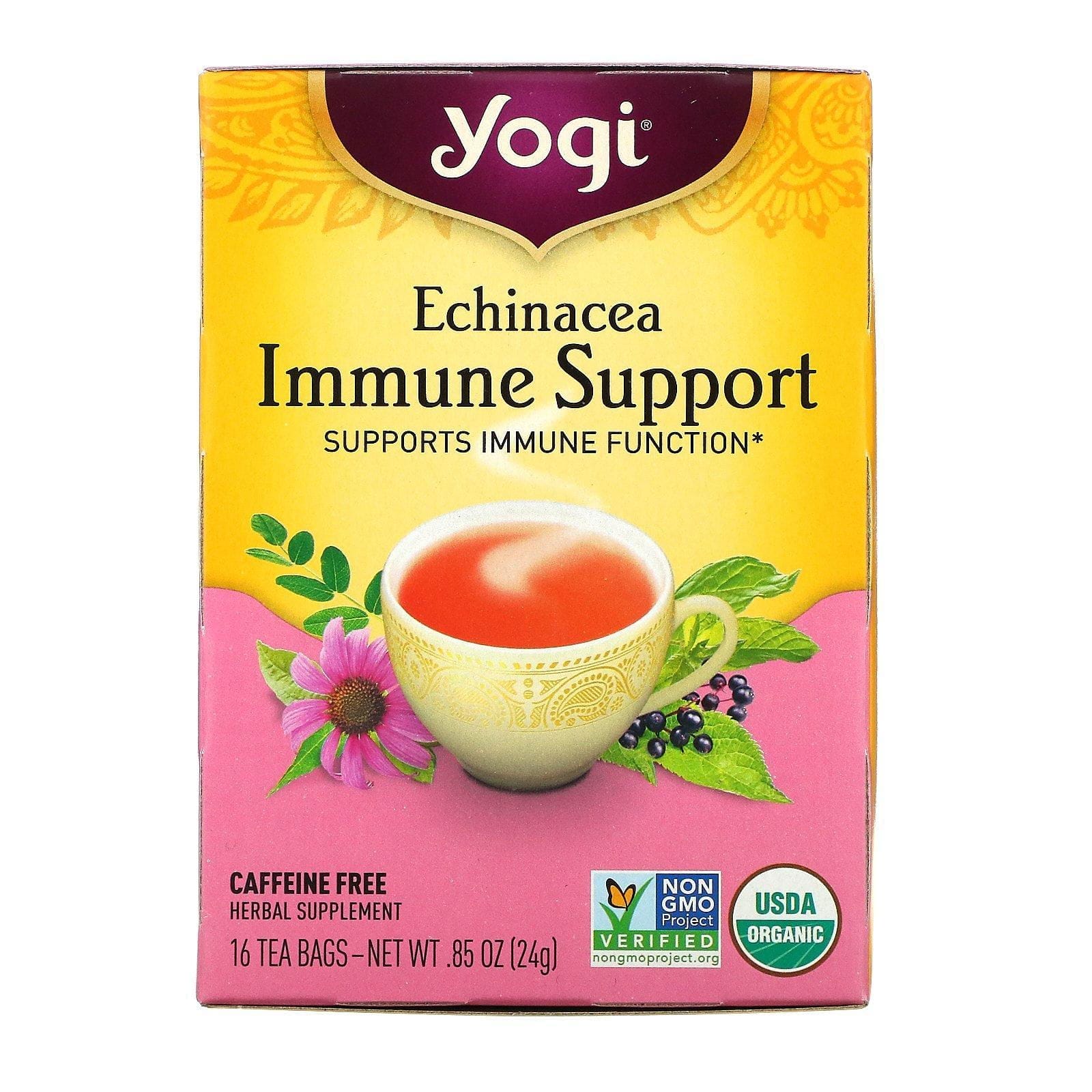 Yogi Tea, Equinacea para el Soporte Inmune, Sin Cafeína, 16 Saquitos de Té, .85 oz (24 g)