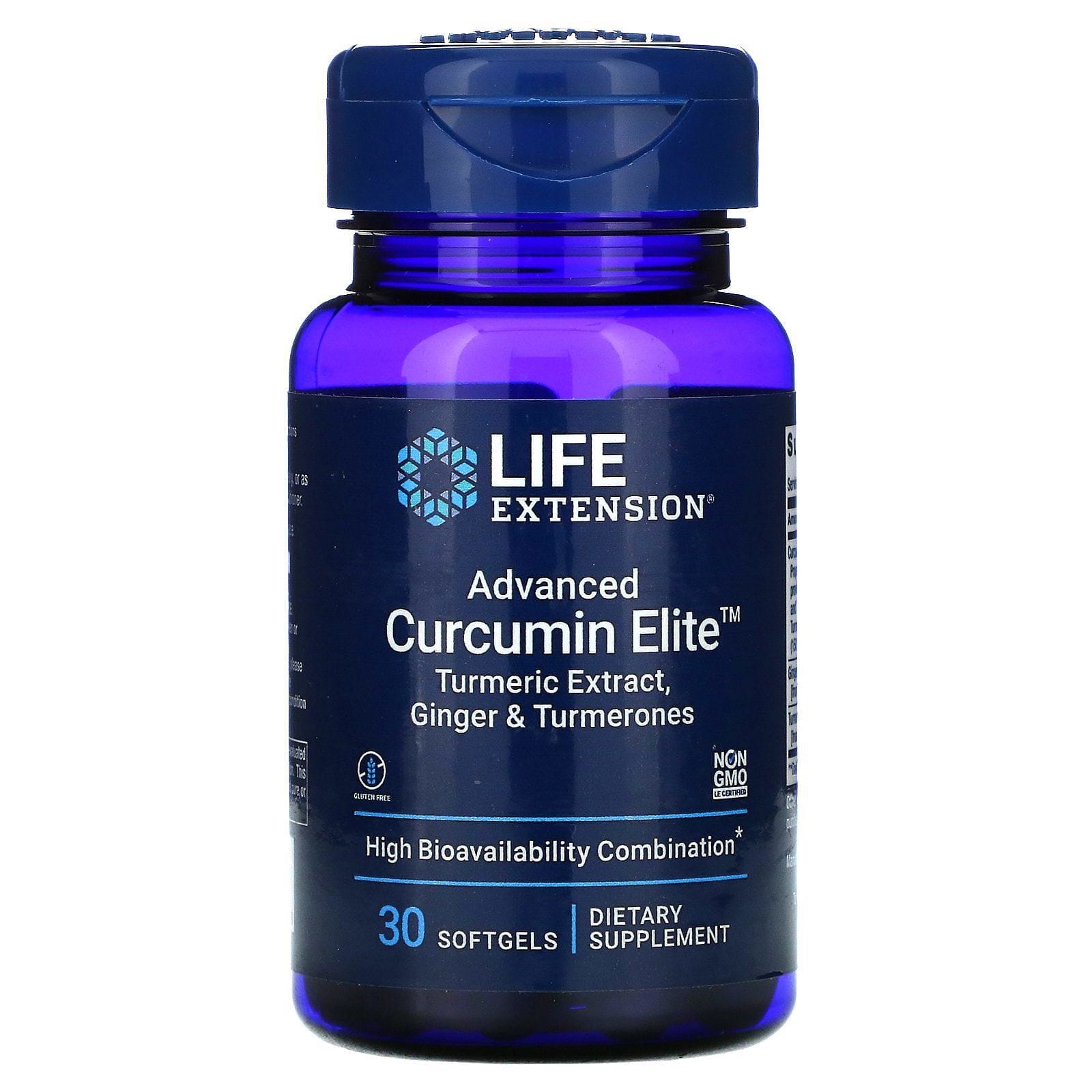 Life Extension, Extracto avanzado de cúrcuma, jengibre y turmerones, de Curcumin Elite, 30 cápsulas blandas