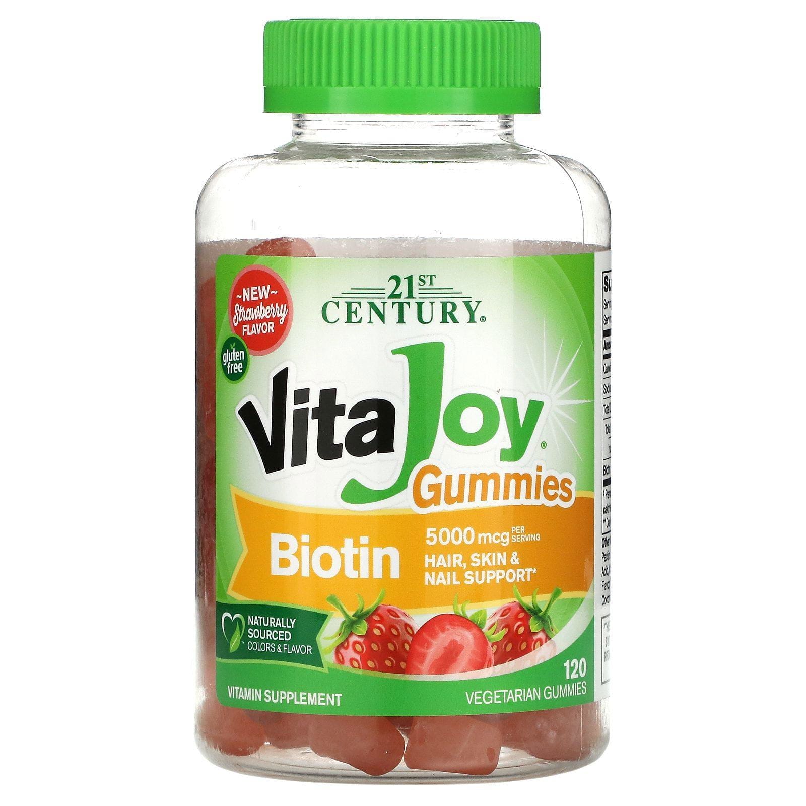 21st Century, VitaJoy Biotin Gummies, Strawberry Flavor, 5,000 mcg, 120 Vegetarian Gummies