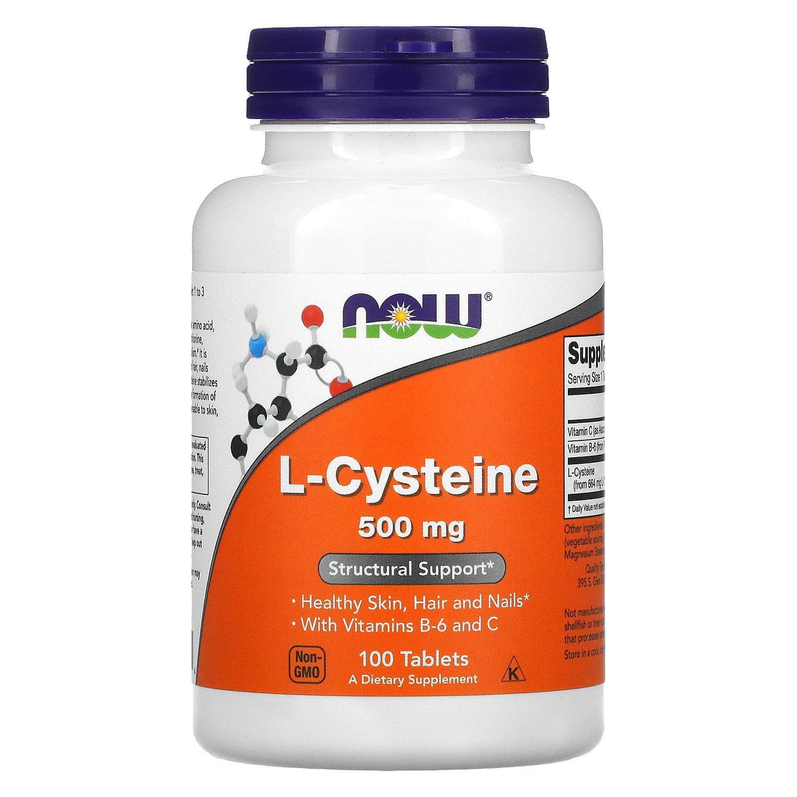 Now Foods, L-cisteína, 500 mg, 100 comprimidos