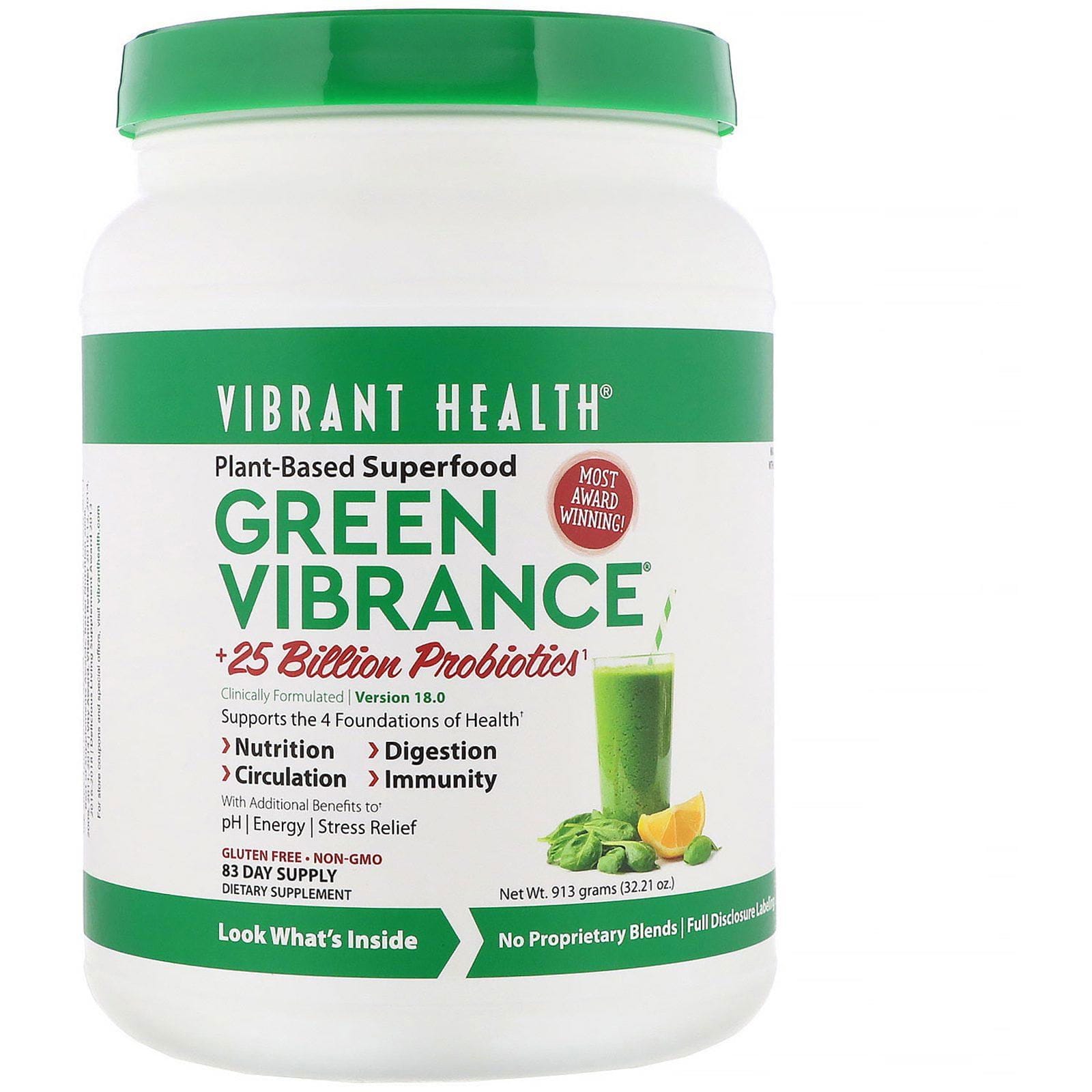 Vibrant Health, Green Vibrance +25.000 millones de probióticos, Versión 18.0, 913 g (32,21 oz)