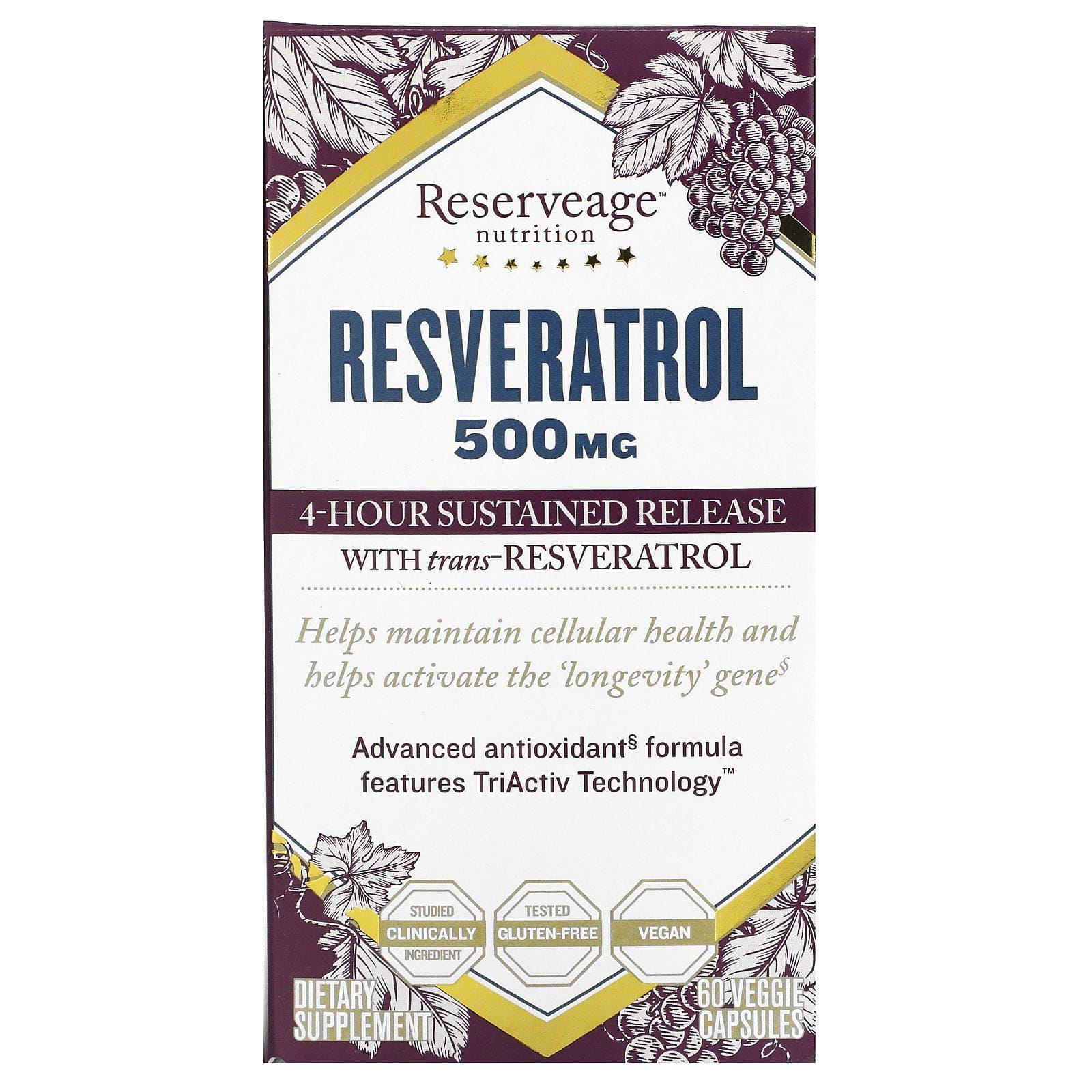 ReserveAge Nutrition, Resveratrol, 500 mg, 60 cápsulas vegetales