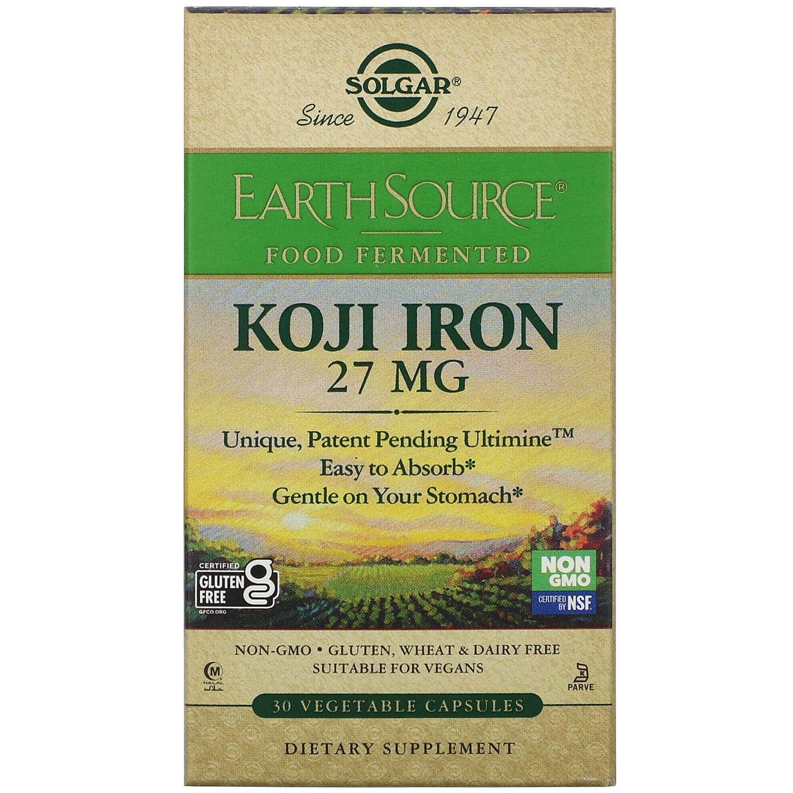 Solgar, EarthSource Food Fermented, Koji Iron, 27 mg, 30 Vegetable Capsules
