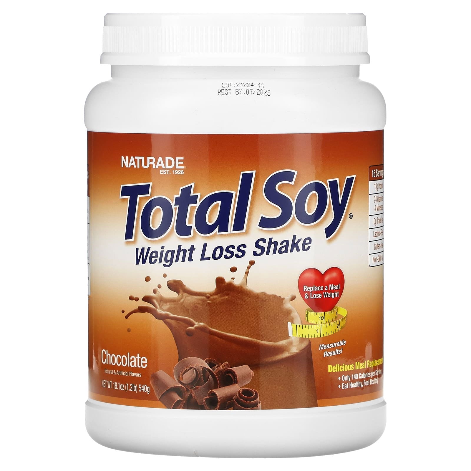 Naturade, Total Soy, Batido para la pérdida de peso Chocolate, 540 g (1,2 lb)