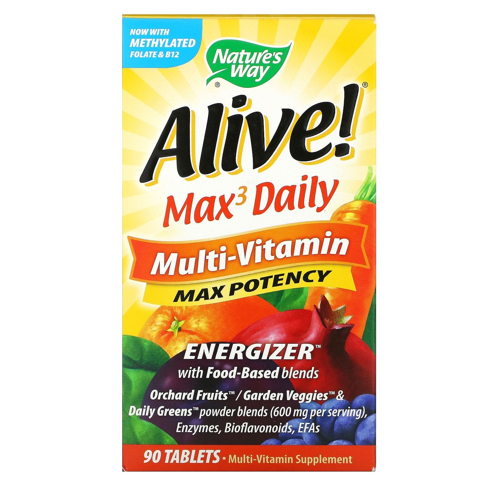 Nature's Way, Alive! Max3 Daily, multivitaminas, 90 tabletas