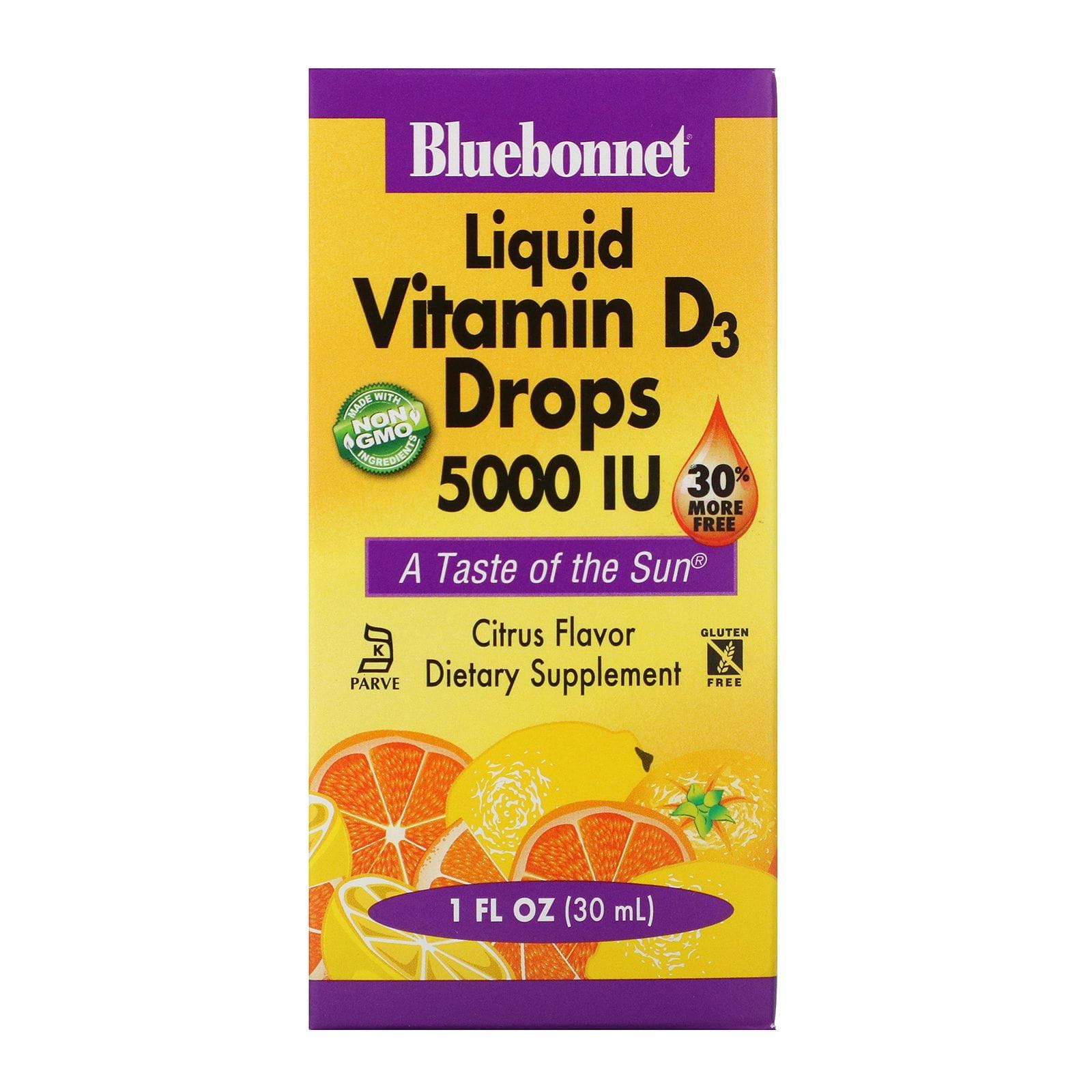 Bluebonnet Nutrition, Gotas de vitamina D3 líquida, Citrus, 5000 IU, 1 fl oz (30 ml)