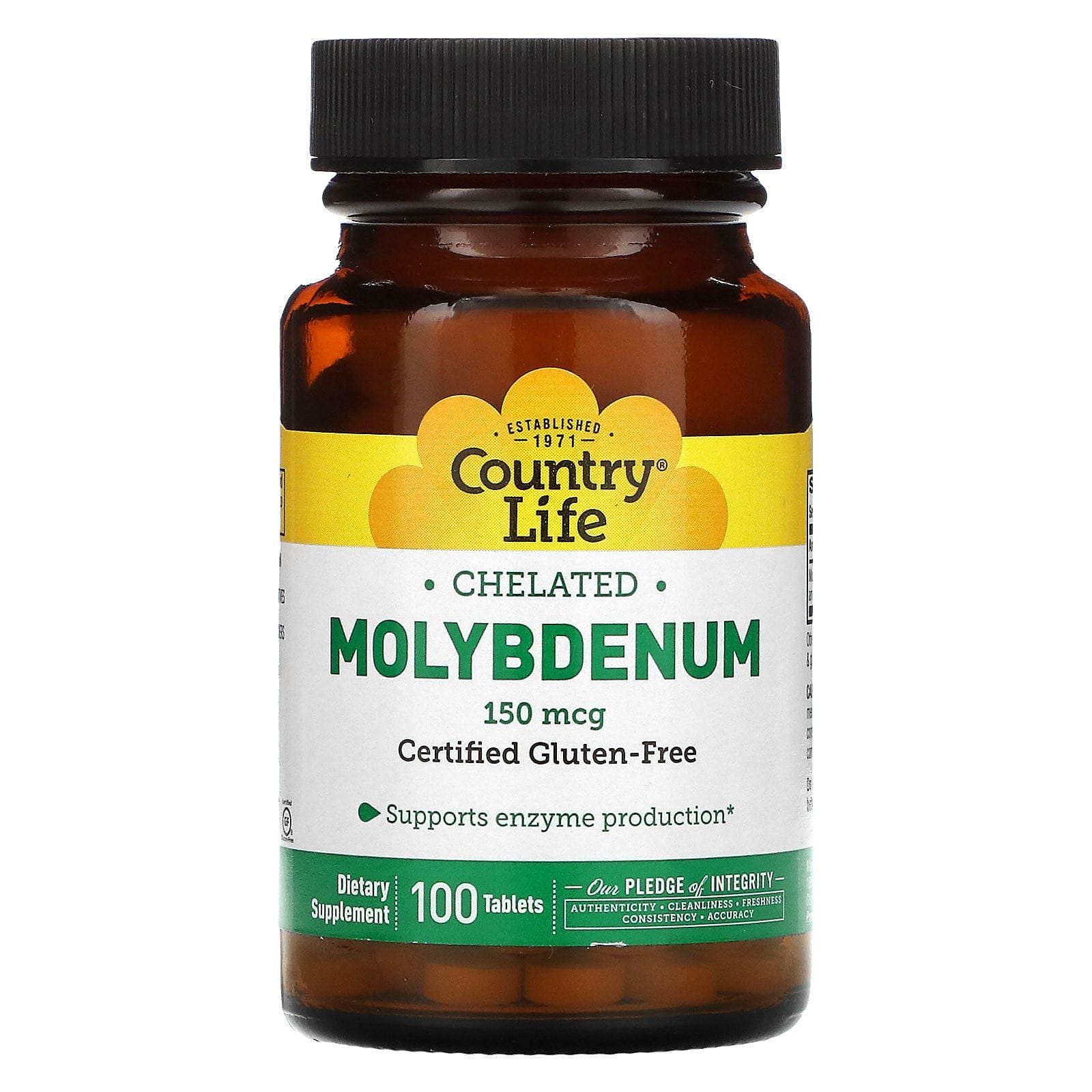 Country Life, Molibdeno, quelatado, 150 mcg, 100 tabletas