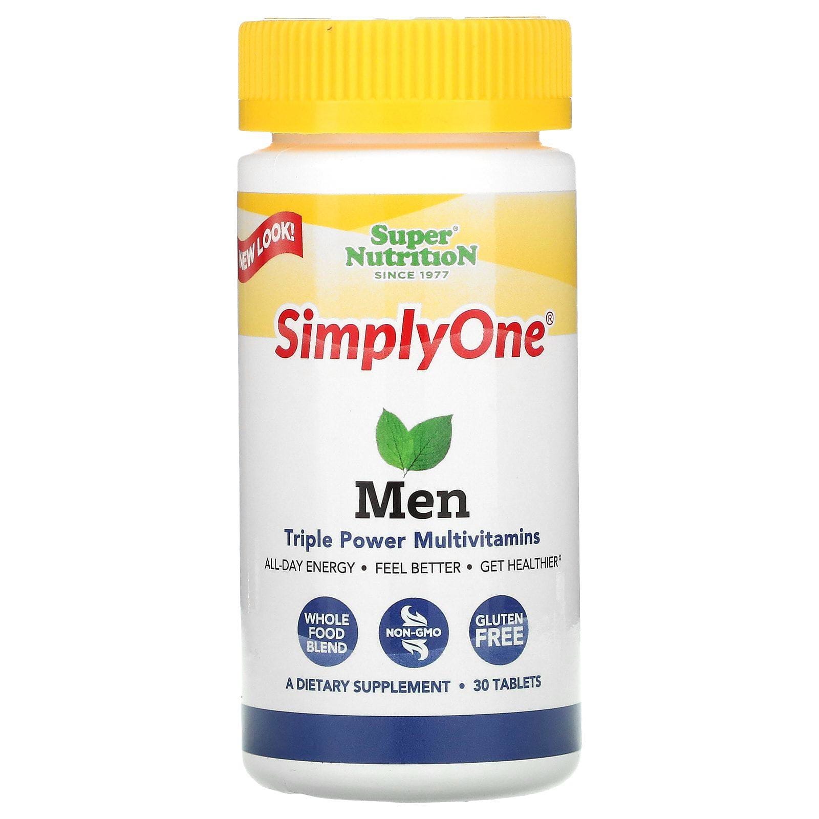 Super Nutrition, SimplyOne, Hombres, Suplemento multivitamínico de triple acción, 30 comprimidos