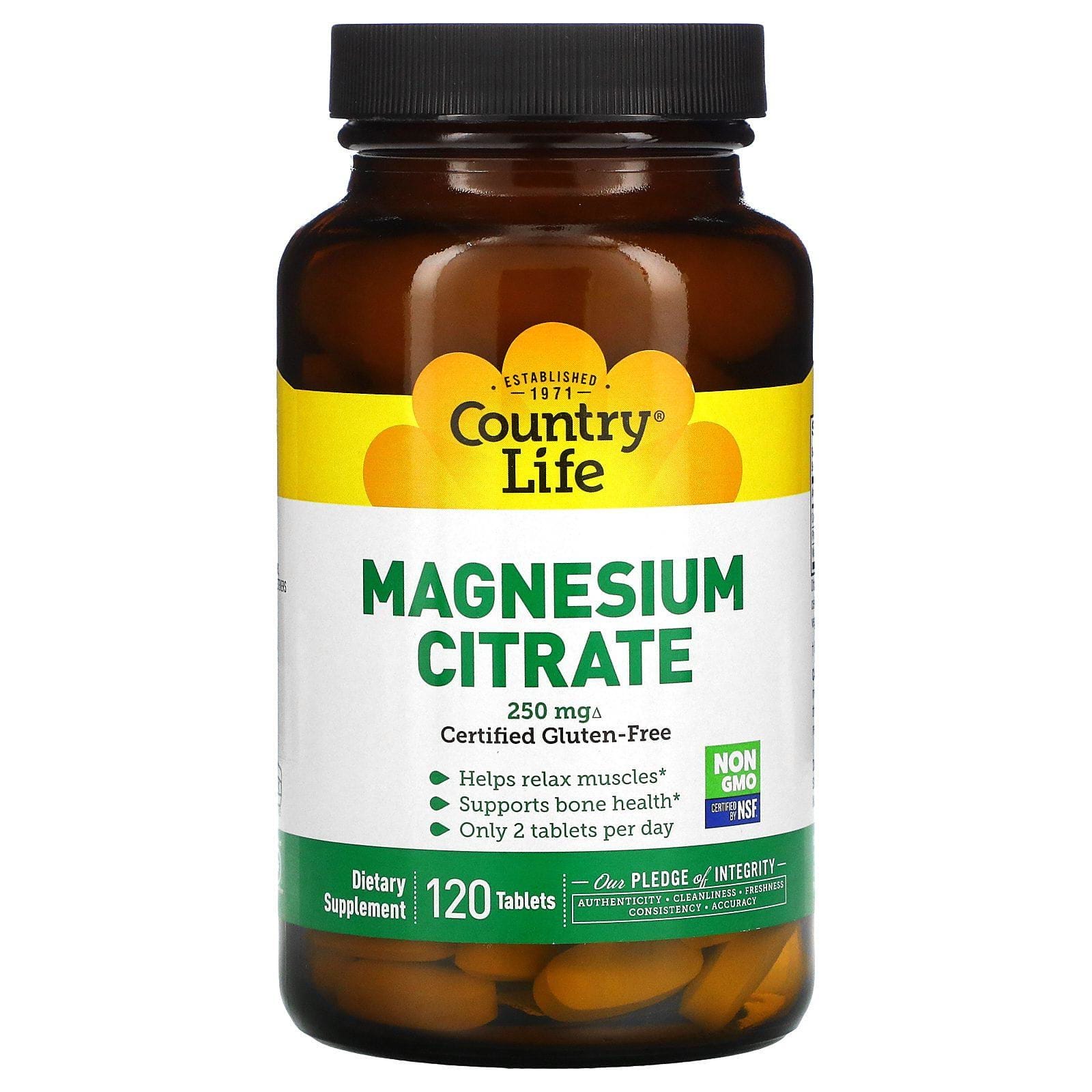 Country Life, Magnesium Citrate (Citrato de Magnesio), 250 mg, 120 Tabletas