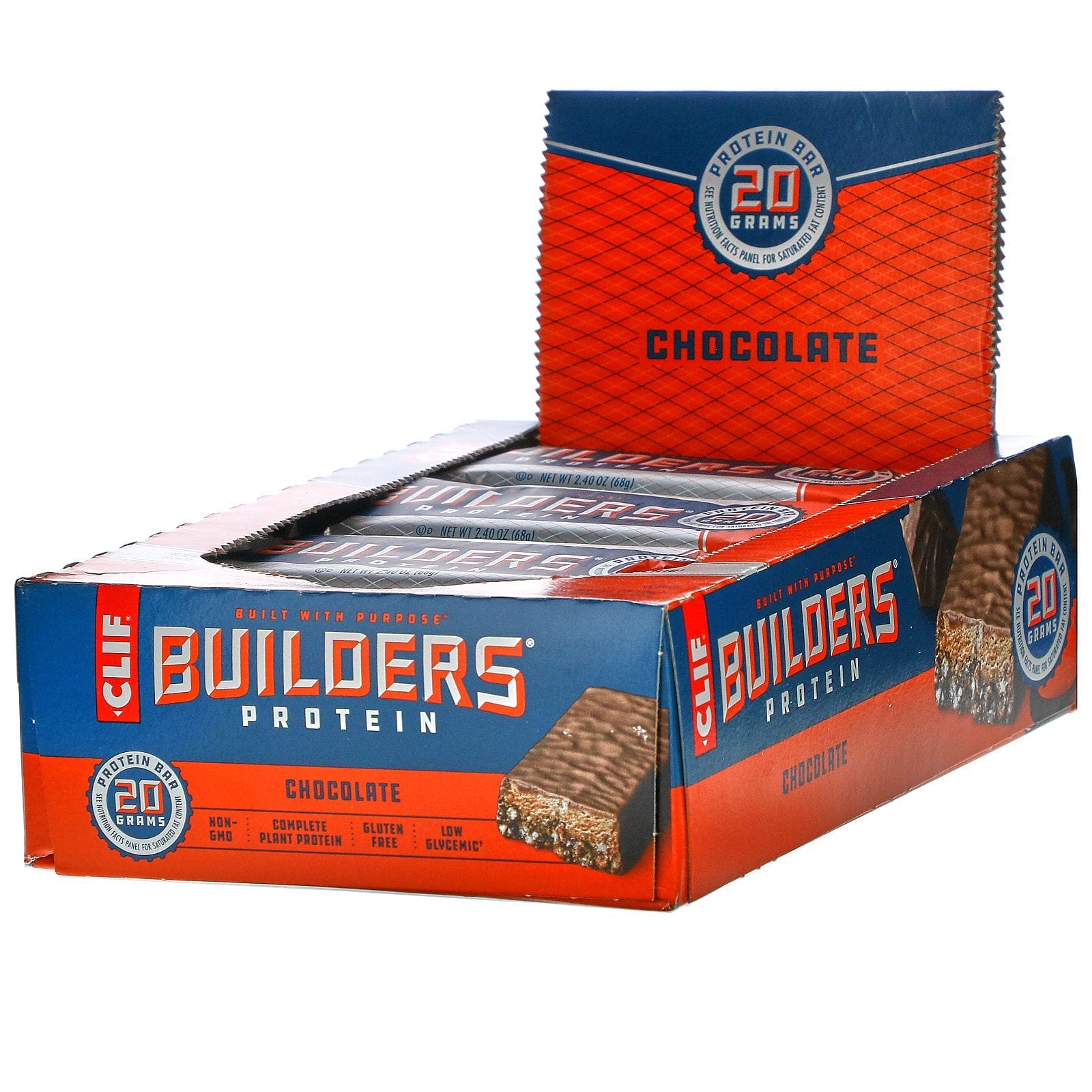 Clif Bar, Builder's Barra de proteína, Chocolate, 12 Barras, 2.40 oz (68 g) Each