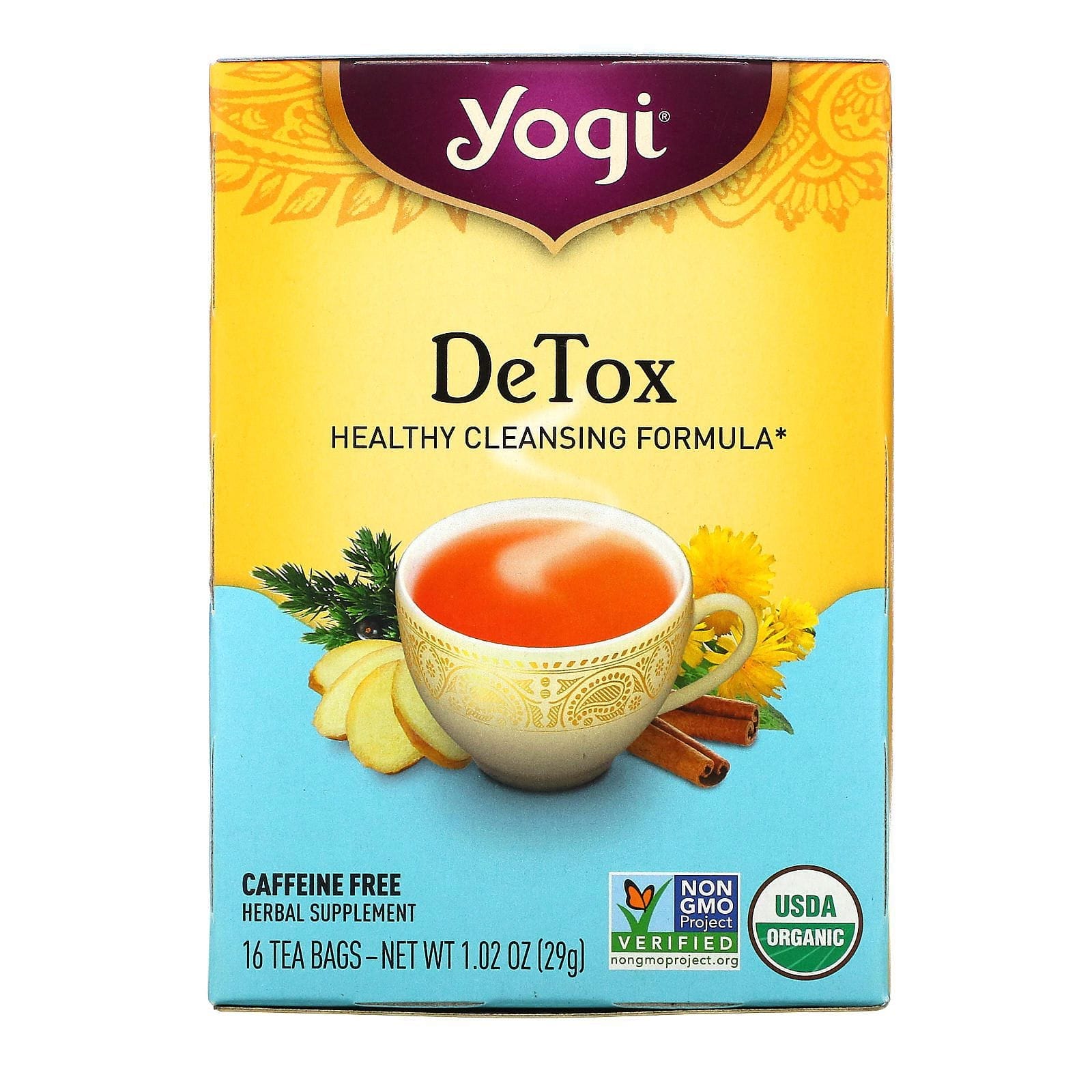 Yogi Tea, Detox, Sin cafeína, 16 Saquitos de Té, 1.02 oz (29 g)
