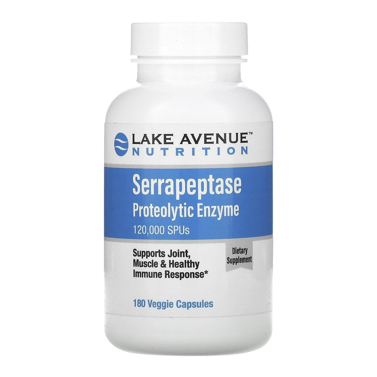 Lake Avenue Nutrition, Serrapeptasa, Enzima proteolítica, 120.000 SPU, 180 cápsulas vegetales