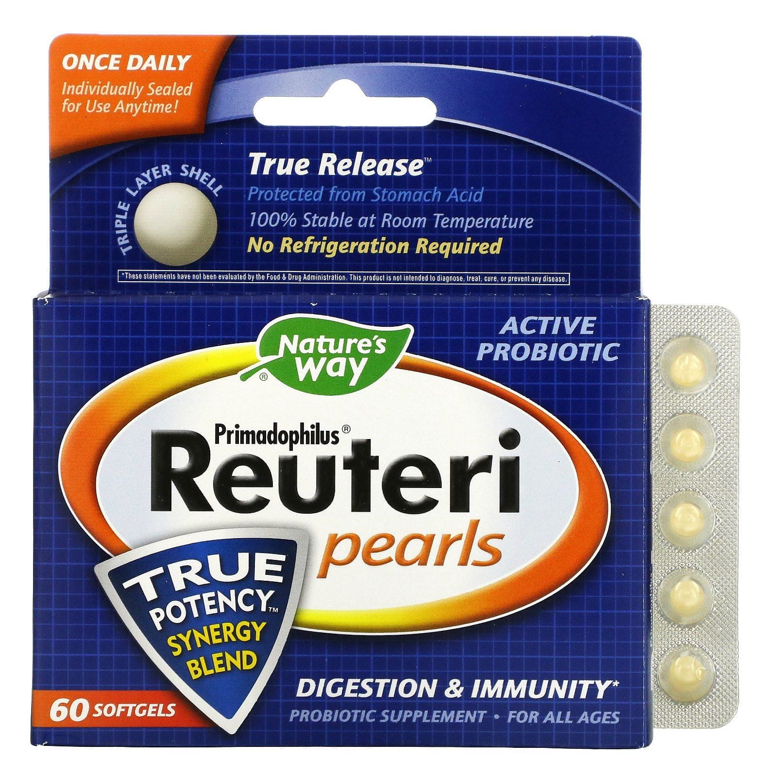 Nature's Way, Primadophilus Reuteri Pearls, 60 cápsulas blandas