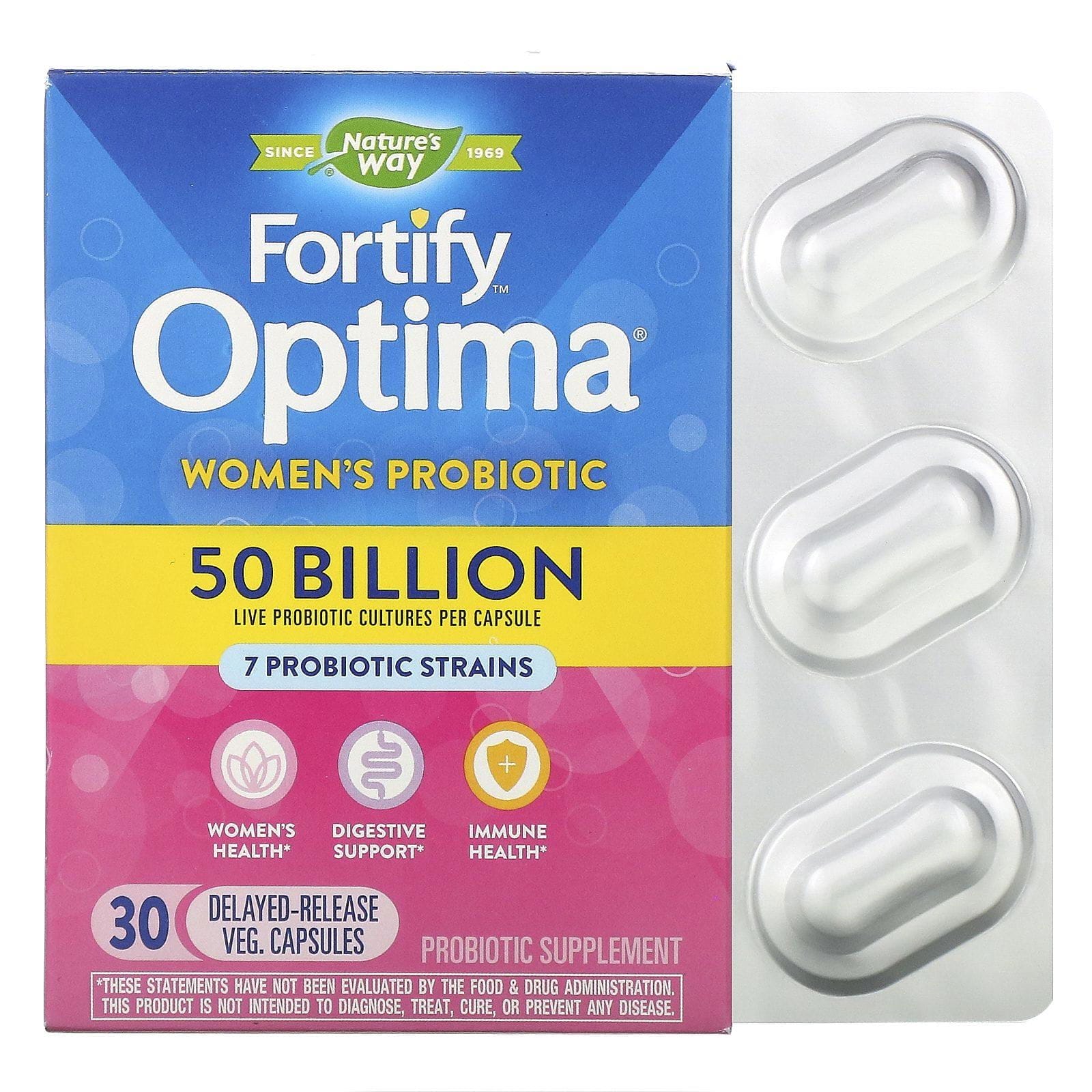 Nature's Way, Fortify Optima Probiotic, Women's, 50 Billion, 30 Delayed Release Vegetarian Capsules