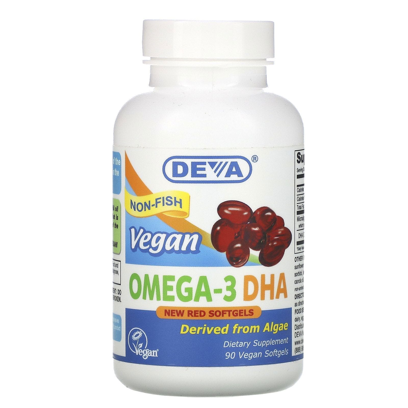Deva, Ácido docosahexaenoico (DHA) omega-3 apto para veganos, 90 cápsulas blandas veganas