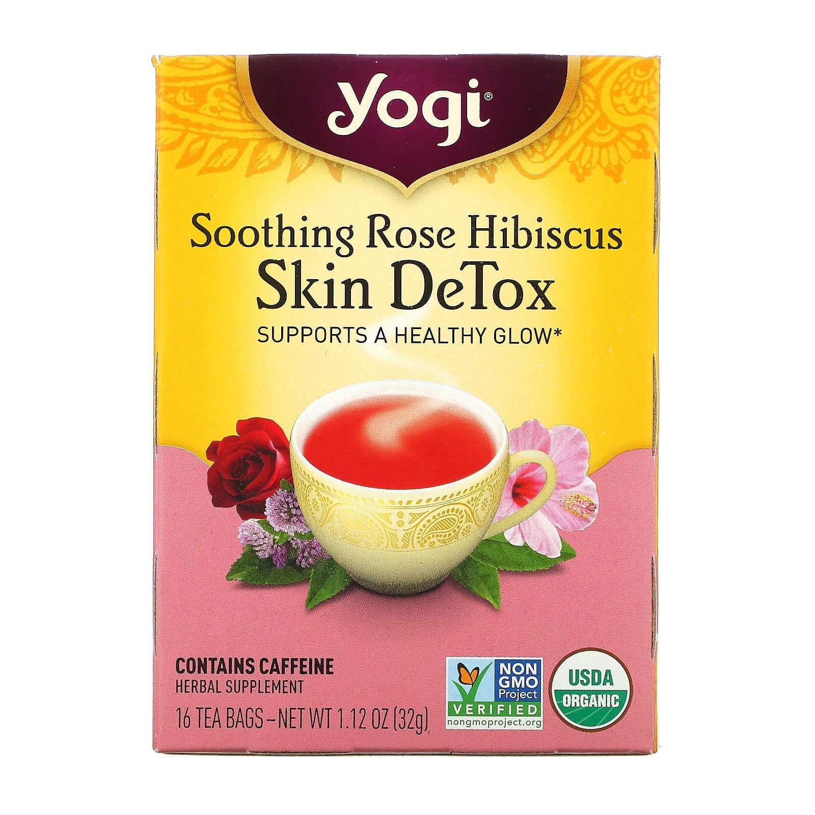 Yogi Tea, Piel DeTox, Hibisco rosa calmante, 16 bolsas de té, 1.12 oz (32 g)