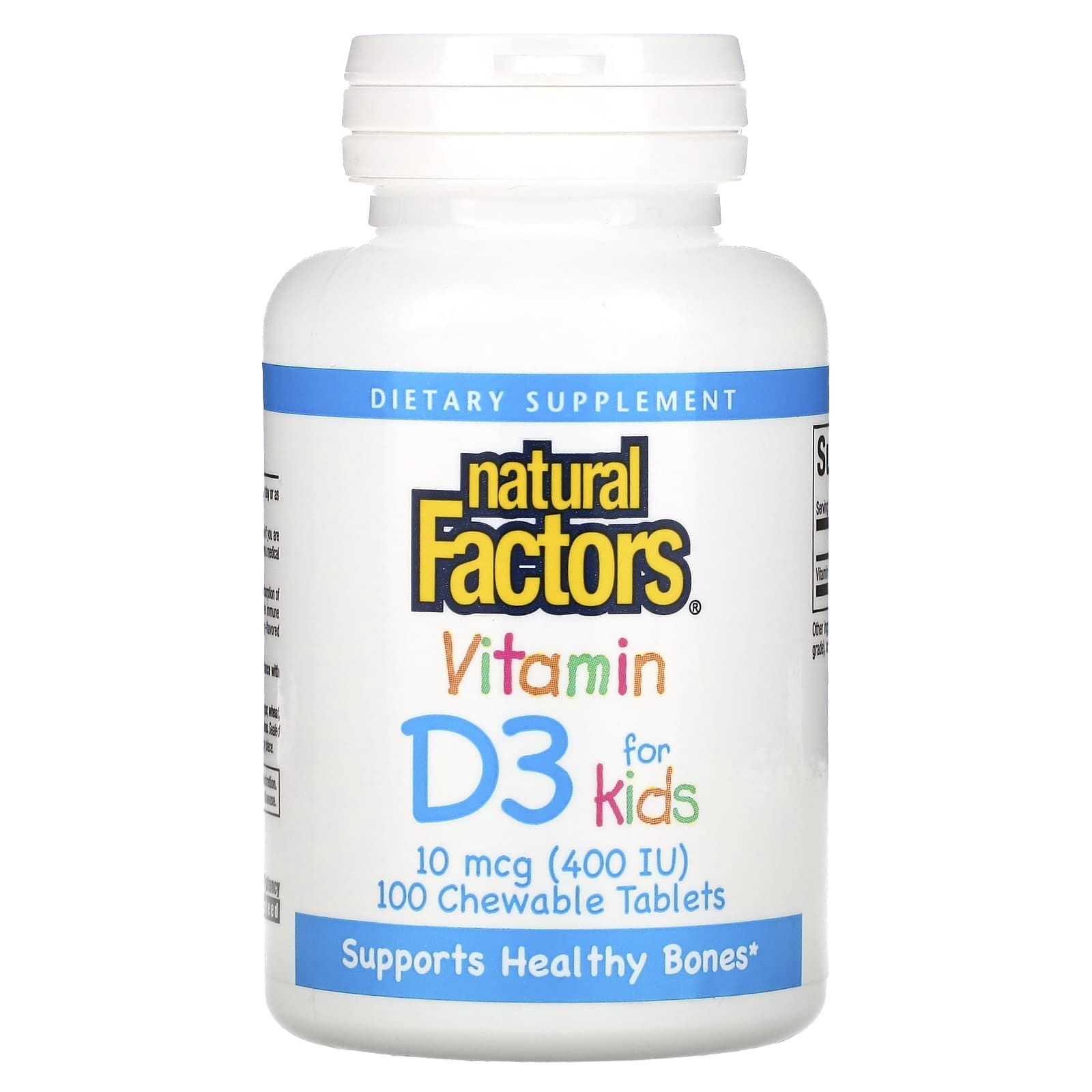 Natural Factors, Vitamina D3, Sabor a fresa, 10 mcg (400 UI), 100 comprimidos masticables
