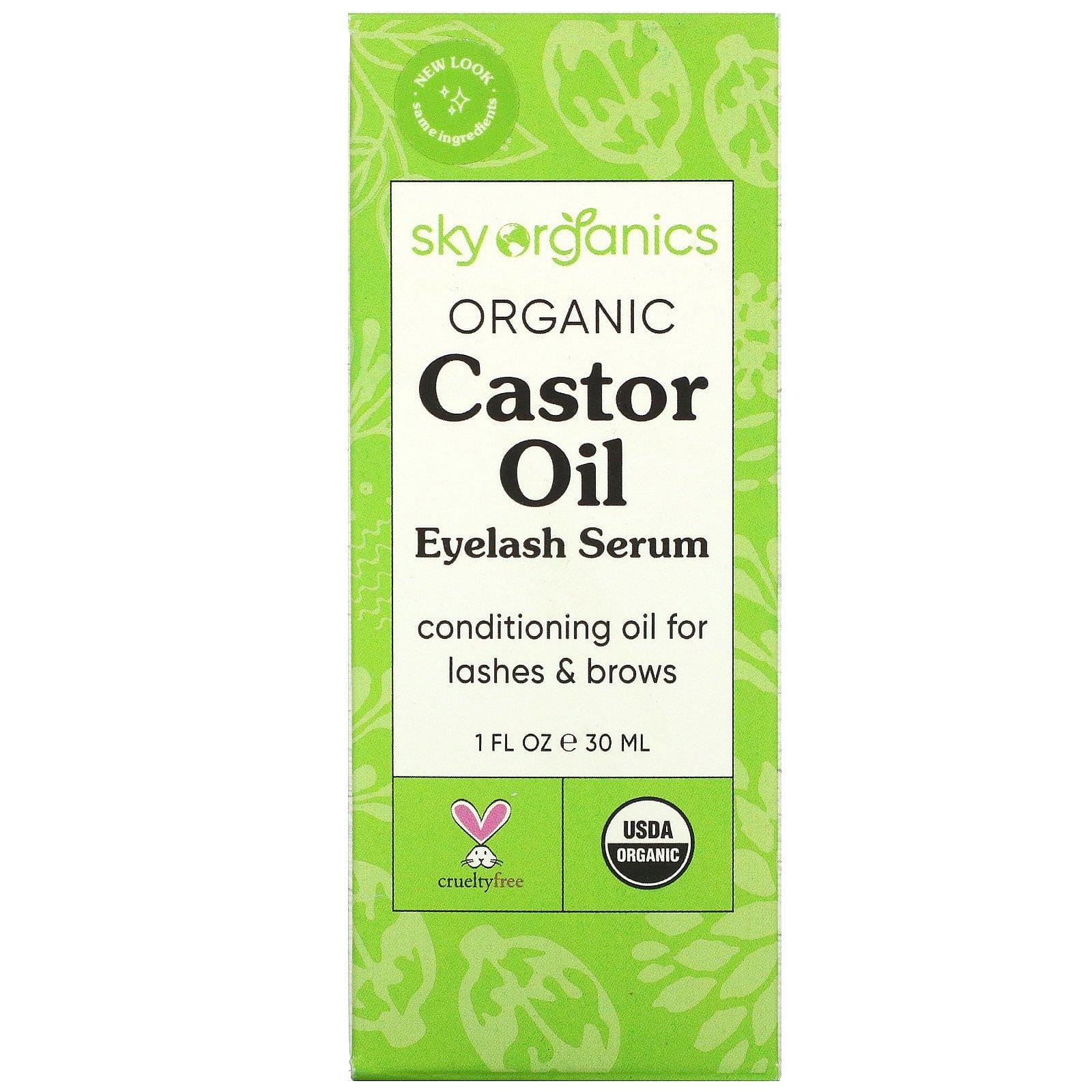 Sky Organics, Aceite de ricino orgánico, suero para las pestañas, 1 oz líquida (30 ml)