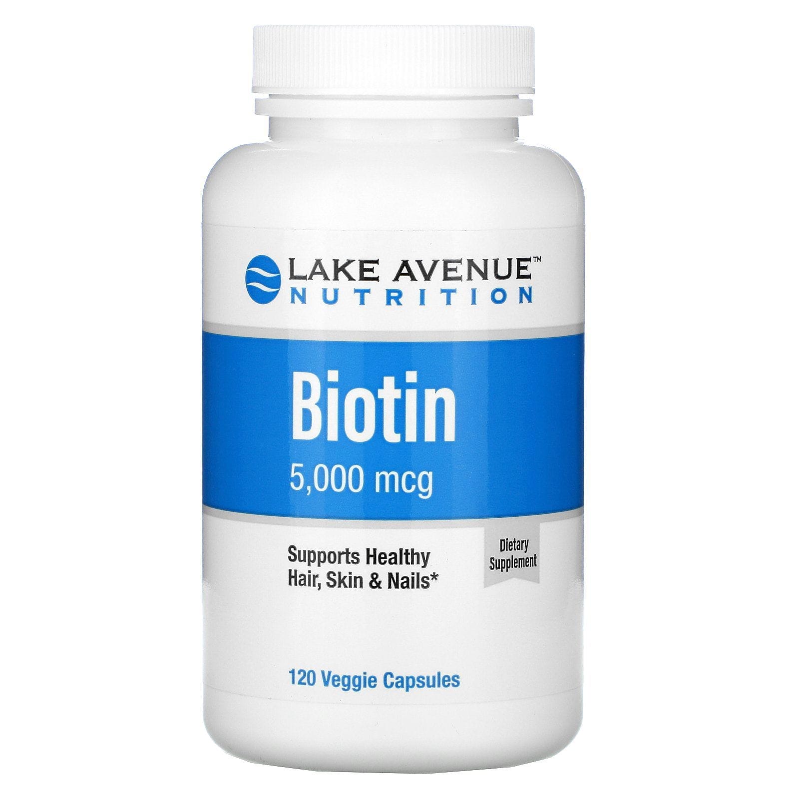 Lake Avenue Nutrition, Biotina, 5000 mcg, 120 cápsulas vegetales