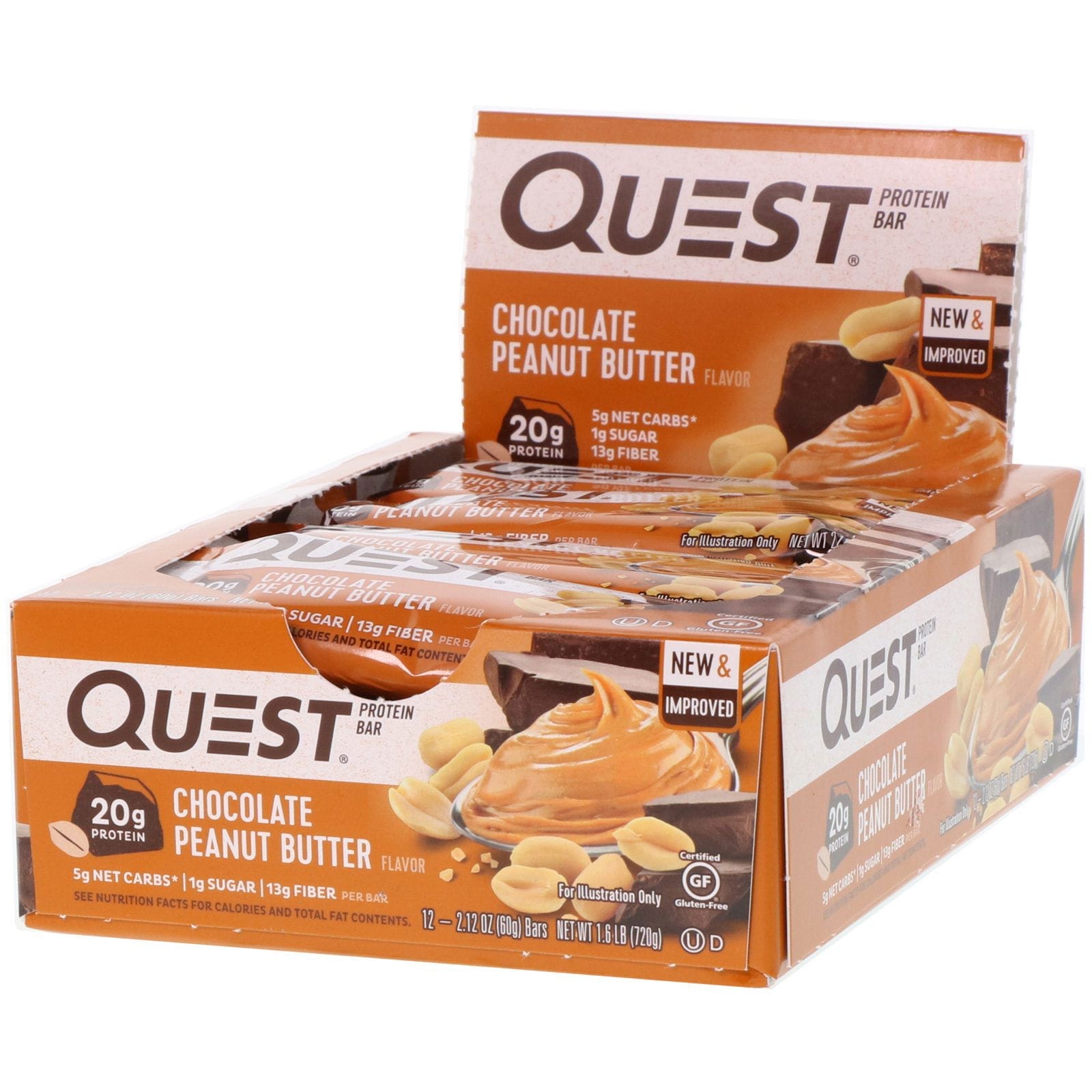 Quest Nutrition, Barra de proteínas Quest, mantequilla de maní con chocolate, 12 barras, 2,12 oz (60 g) cada una