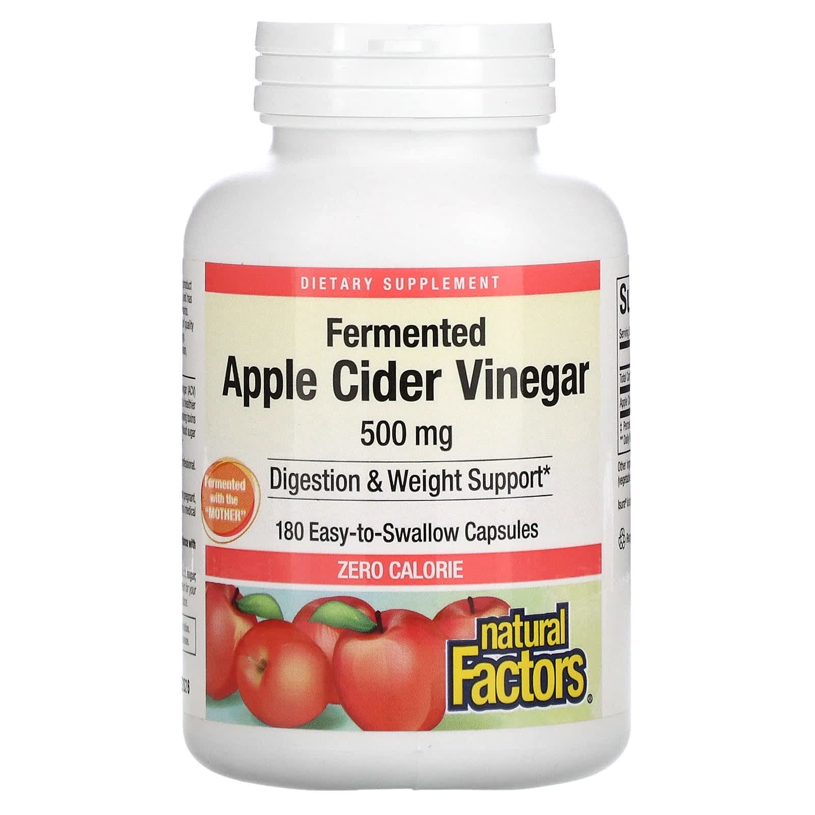 Natural Factors, Vinagre de sidra de manzana, 500 mg, 180 cápsulas