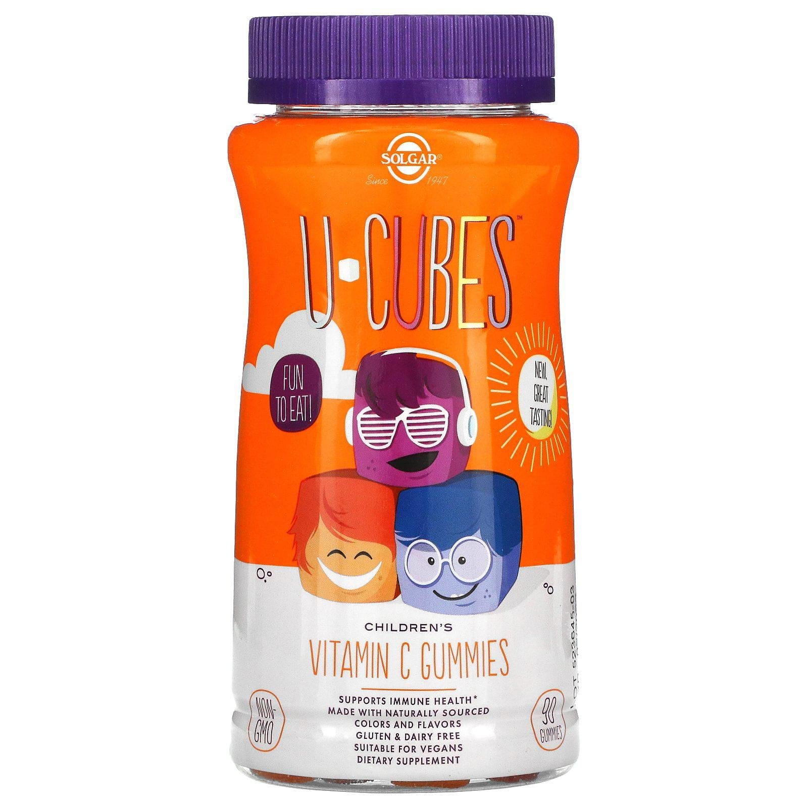 Solgar, U-Cubes, Gomitas con vitamina C para niños, Naranja y fresa, 90 gomitas