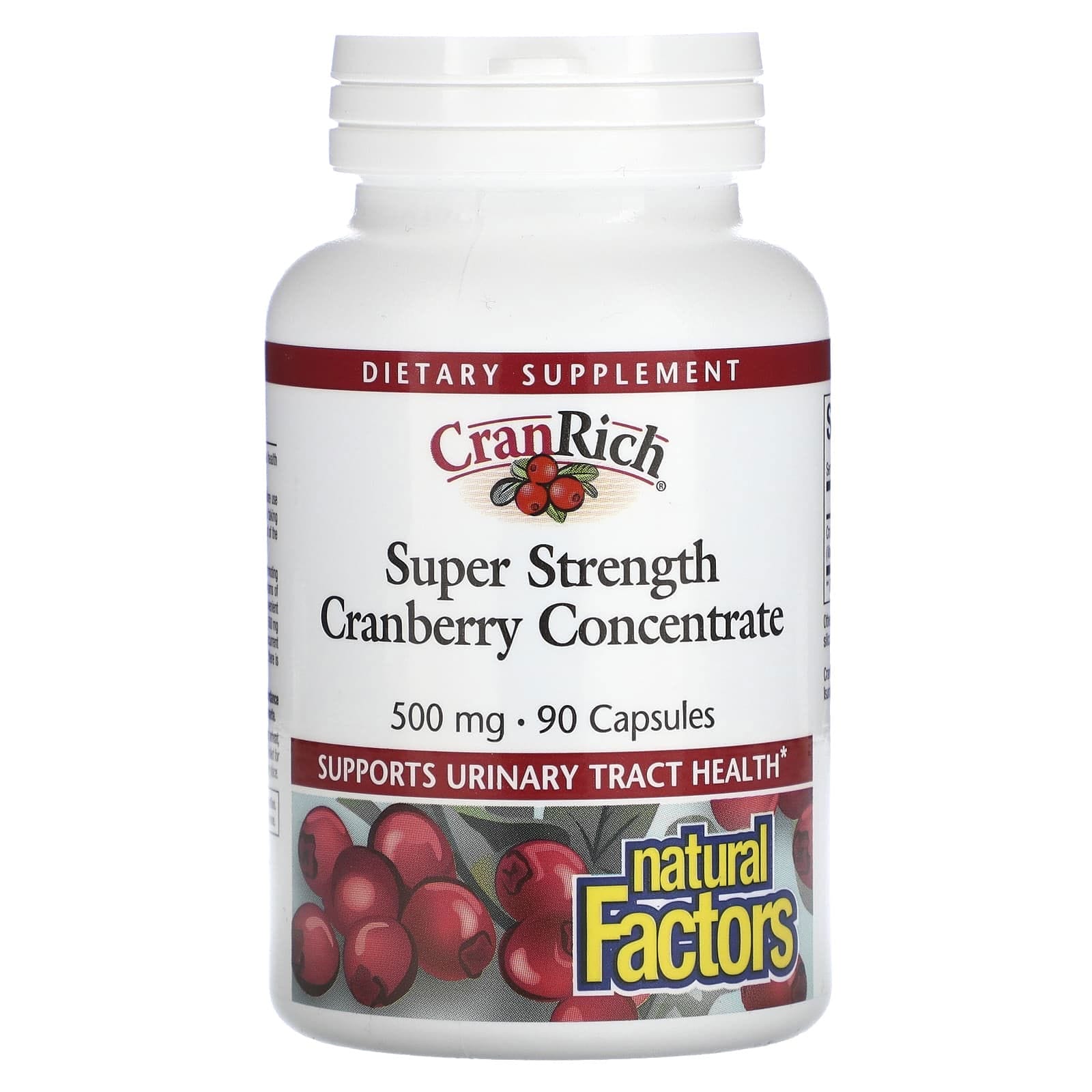 Natural Factors, CranRich, Superconcentración, Concentrado de arándano rojo, 500 mg, 90 cápsulas