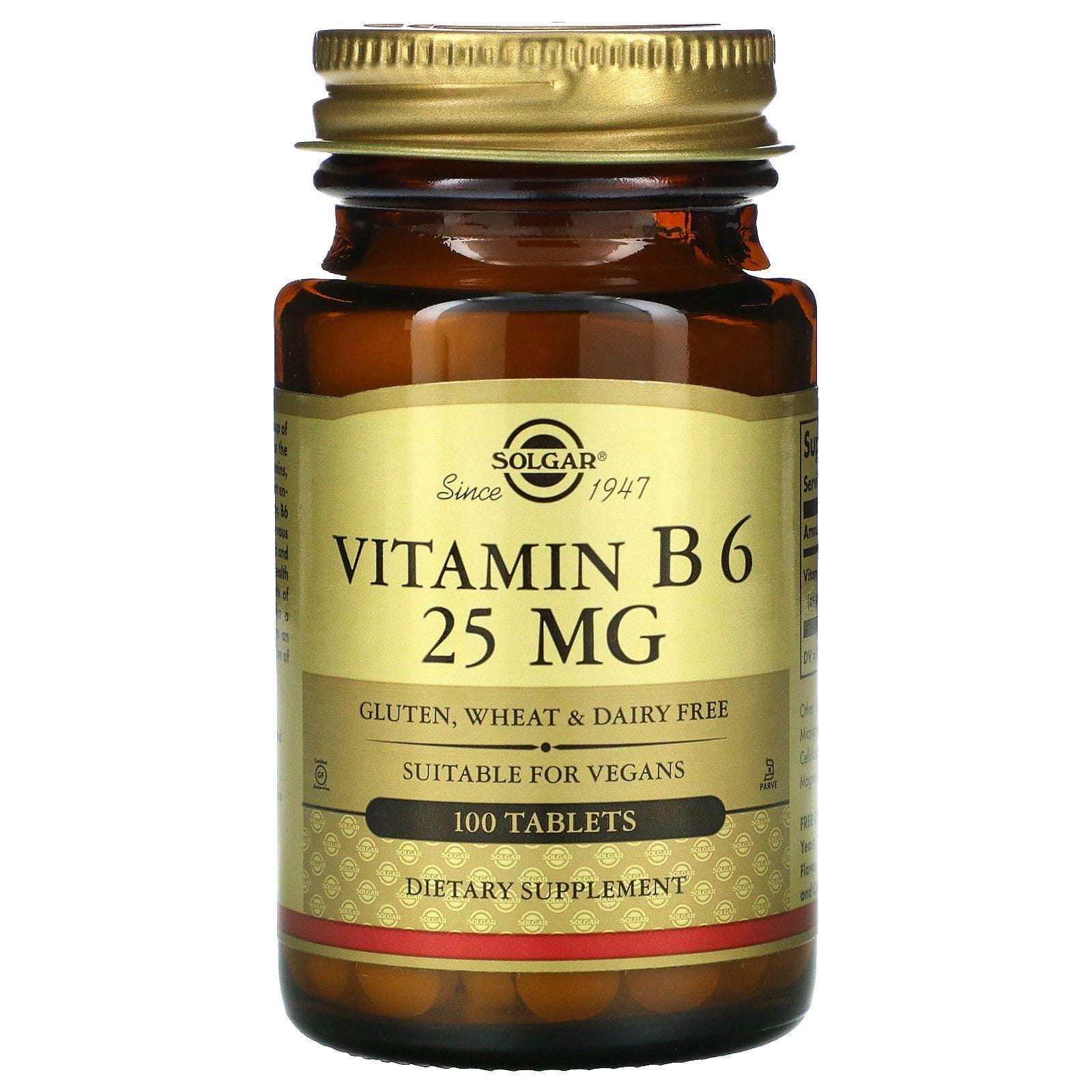 Solgar, Vitamina B6, 25 mg, 100 comprimidos