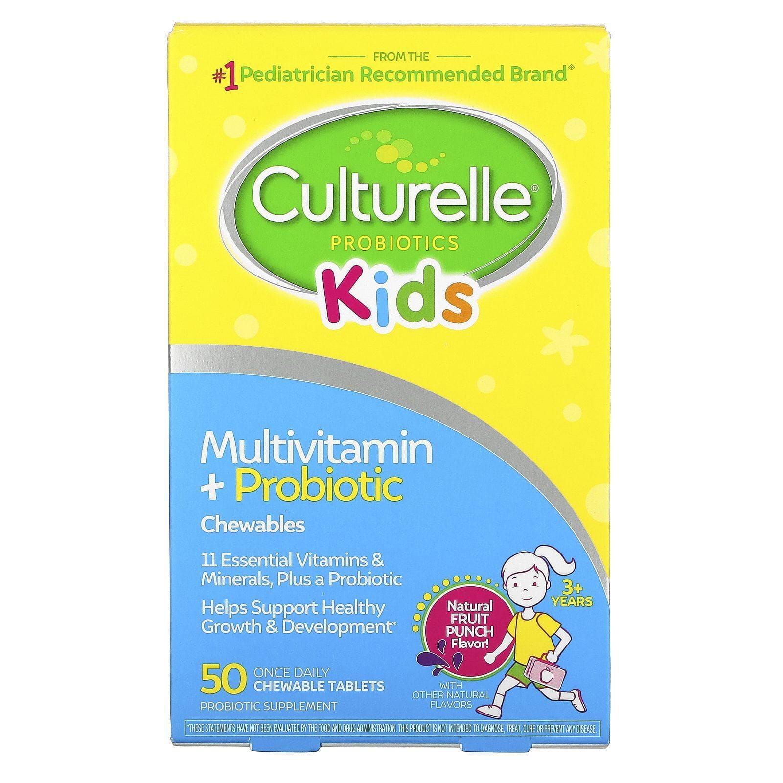 Culturelle, Kids, Probiotics, Multivitamin + Probiotic, 3+ Years, Natural Fruit Punch, 50 Chewable Tablets