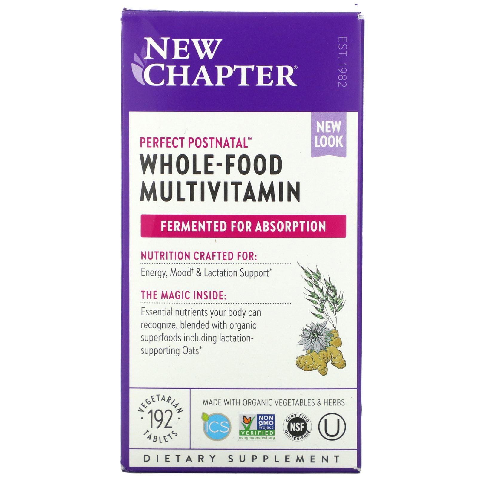 New Chapter, Suplemento multivitamínico a base de alimentos integrales Perfect Postnatal, 192 comprimidos vegetales