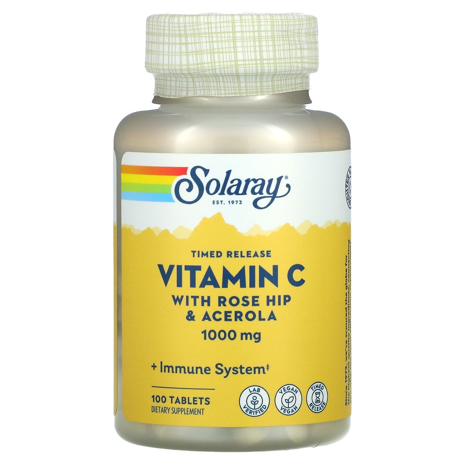 Solaray, Vitamina C de liberación prolongada con rosa mosqueta y acerola, 1000 mg, 100 comprimidos