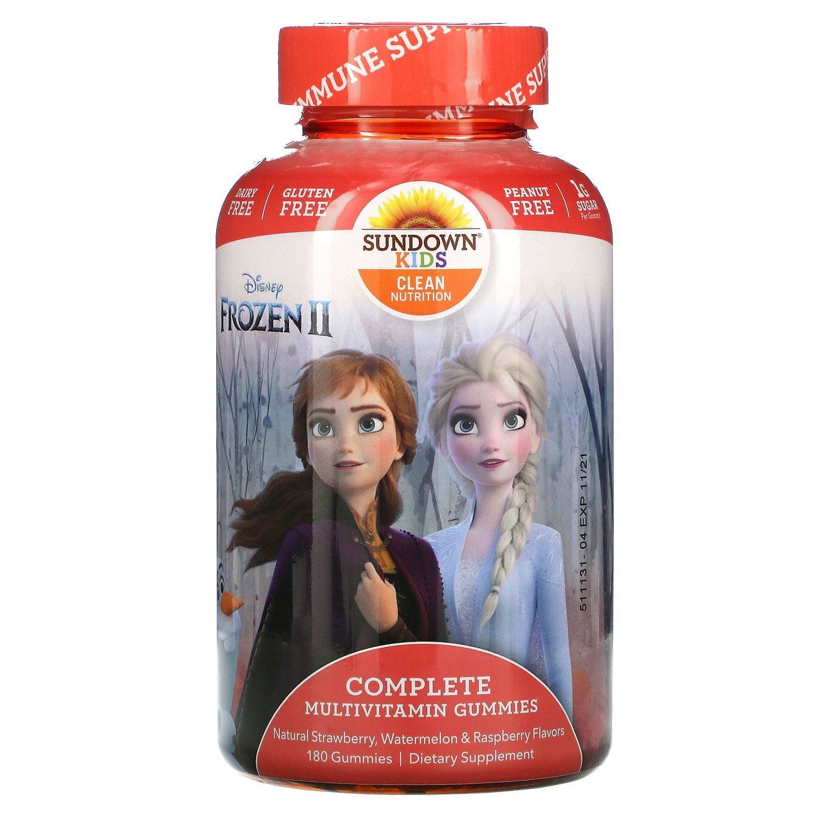 Sundown Naturals Kids, Gomitas multivitamínicas completas, Disney Frozen II, Sabor a fresa, sandía y frambuesa, 180 gomitas